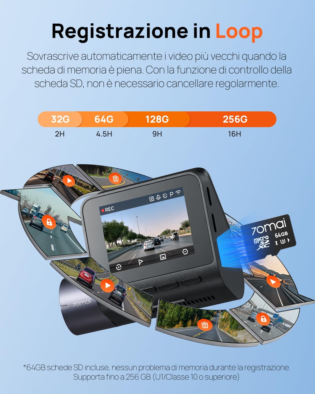 Thumbnail 5 de 70mai Dash Cam Anteriore e Posteriore A410 con GPS, WiFi e 2.5K+1080P HDR
