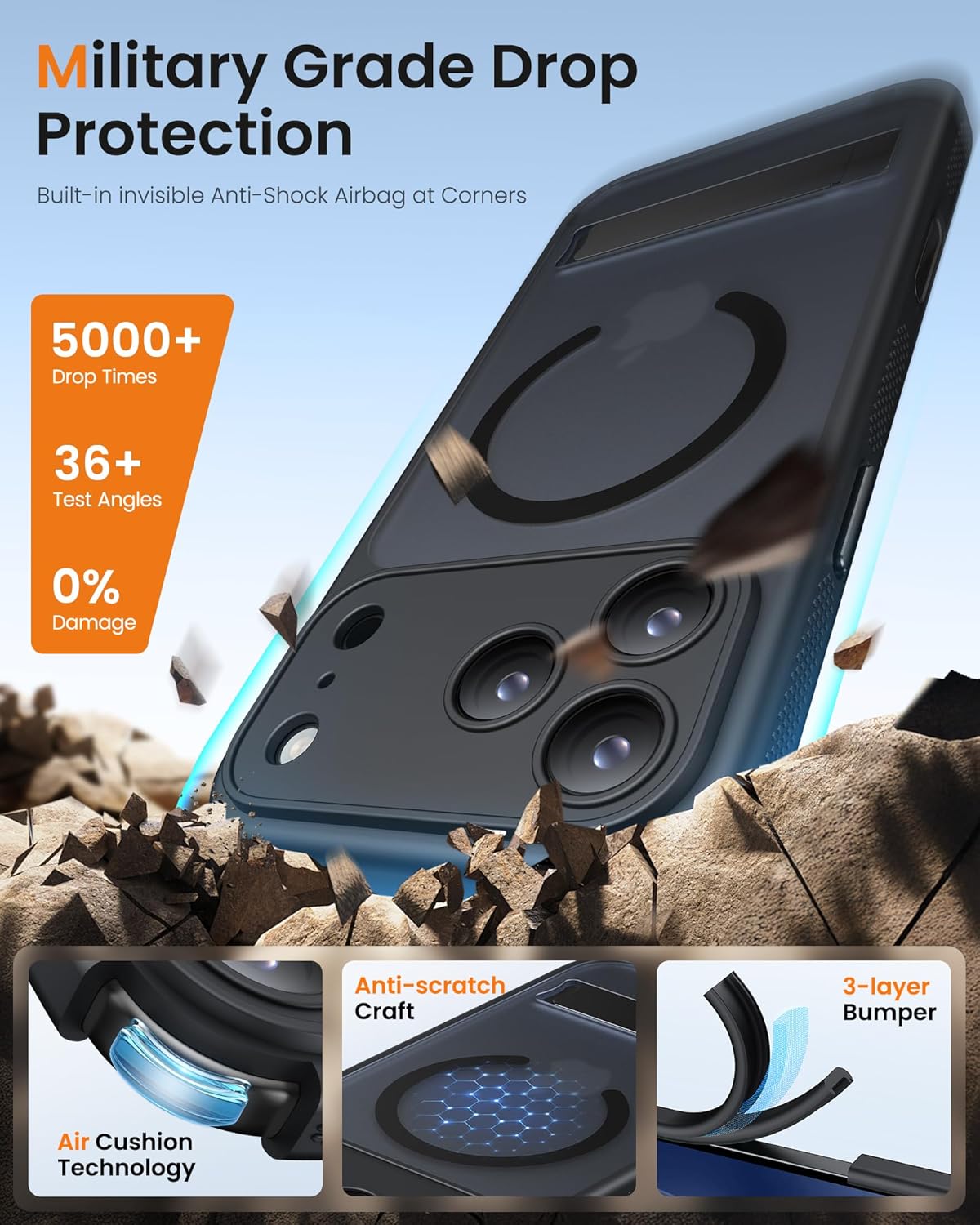 Thumbnail 6 de BXYJY iPhone 17 Pro Max Magnetic Case with Stand, MagSafe-Compatible, Camera Control Button Cover (Black)