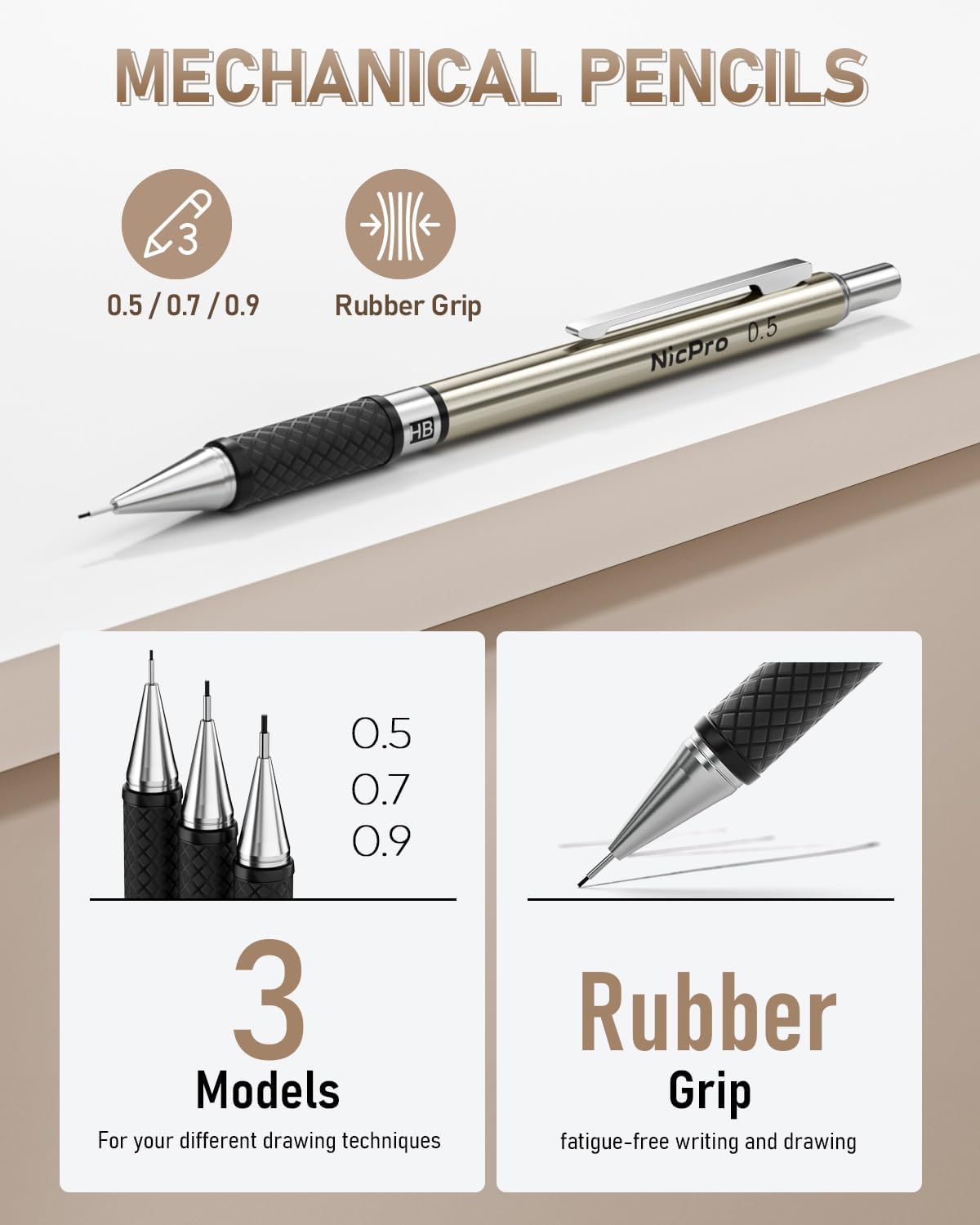 Detalle 2 de Nicpro 35PCS Mechanical Pencil Set with 0.5 / 0.7 / 0.9 / 2.0 mm leads and 2mm lead holder, plus refills case