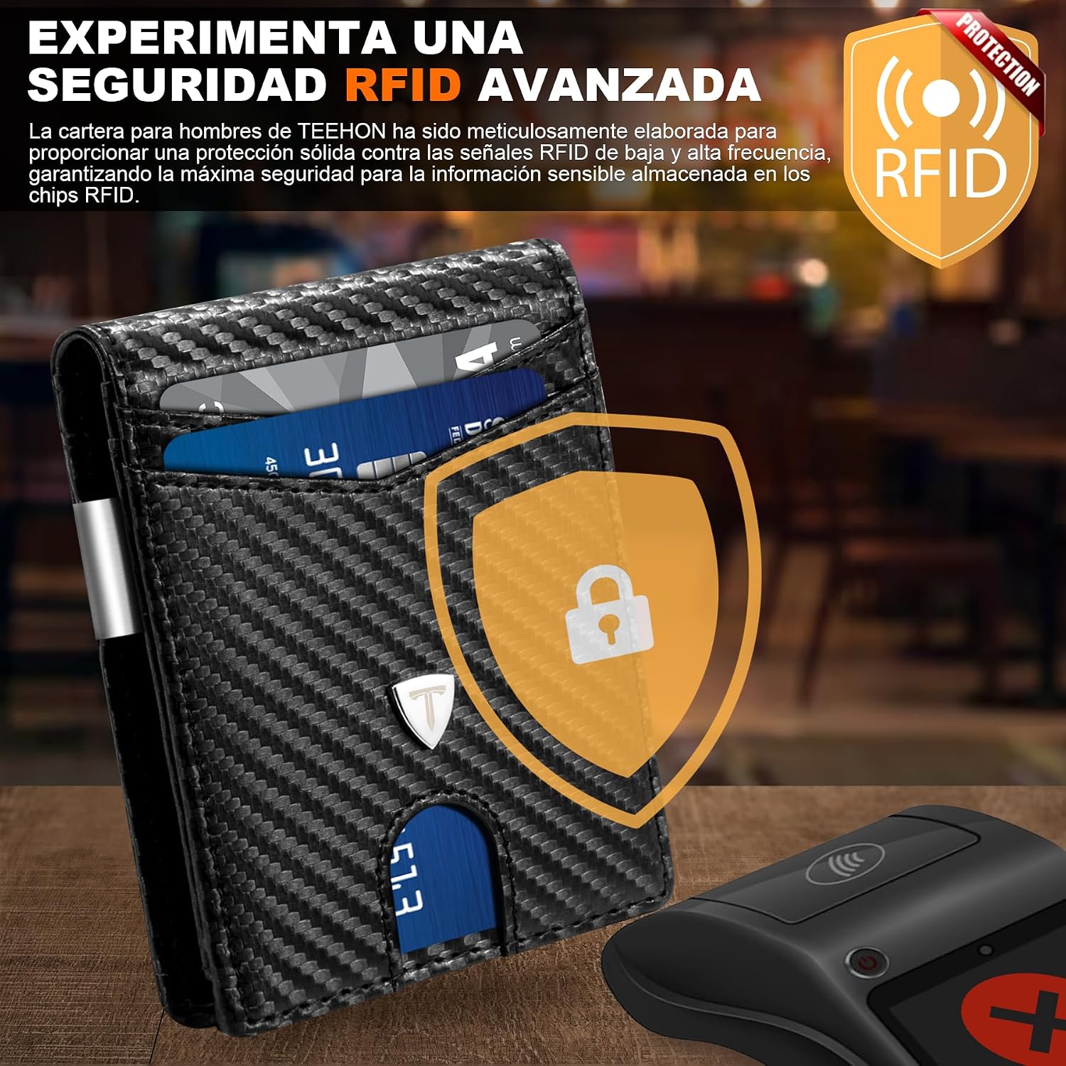 Detalle 1 de TEEHON Cartera Slim Fibra de Carbono 11 tarjetas