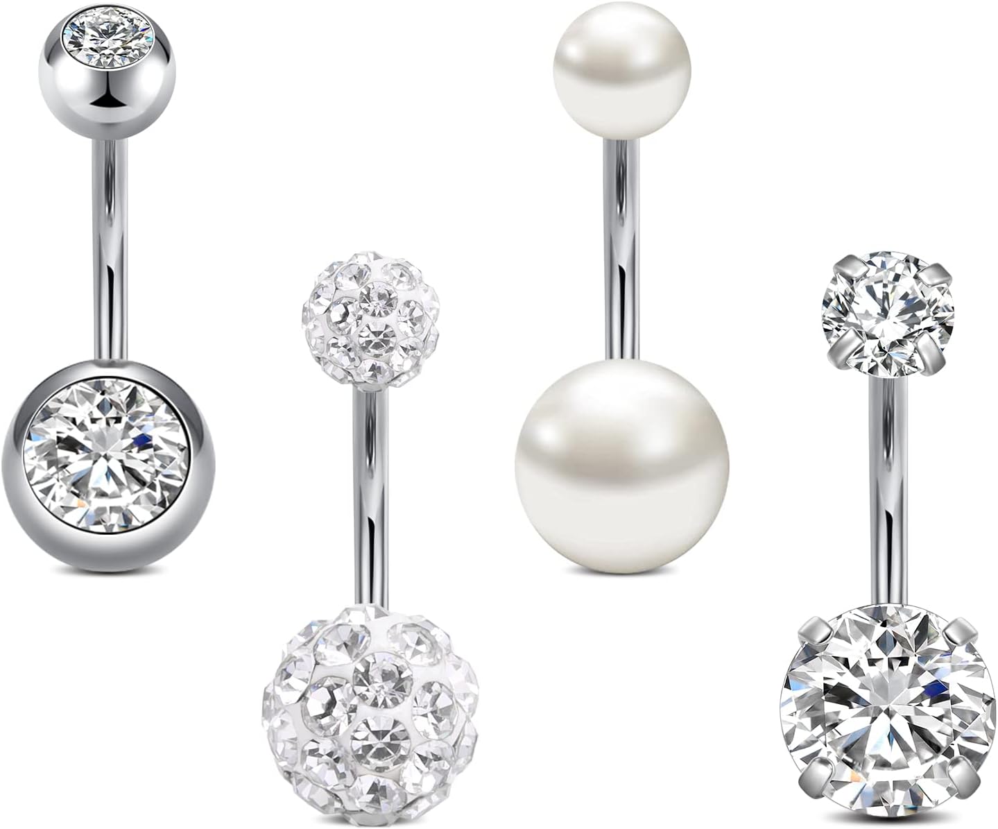 Thumbnail 6 de Rajnard Bauchnabelpiercing 14G 12mm – 4er Set aus Chirurgenstahl mit CZ-Perle und Kristallkugel