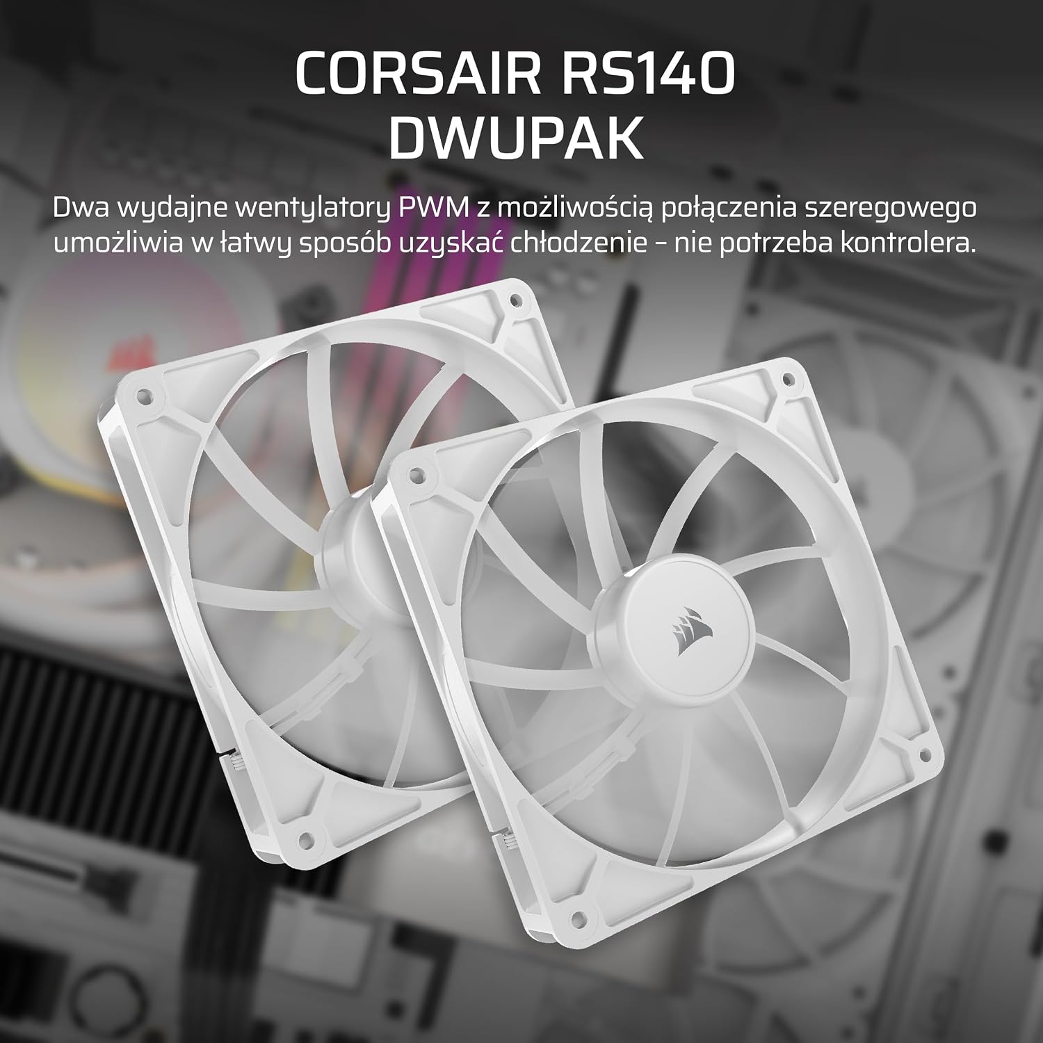 Thumbnail 1 de Corsair RS140 140 mm PWM, białe wentylatory do PC z łożyskiem magnetycznym, 2 szt.