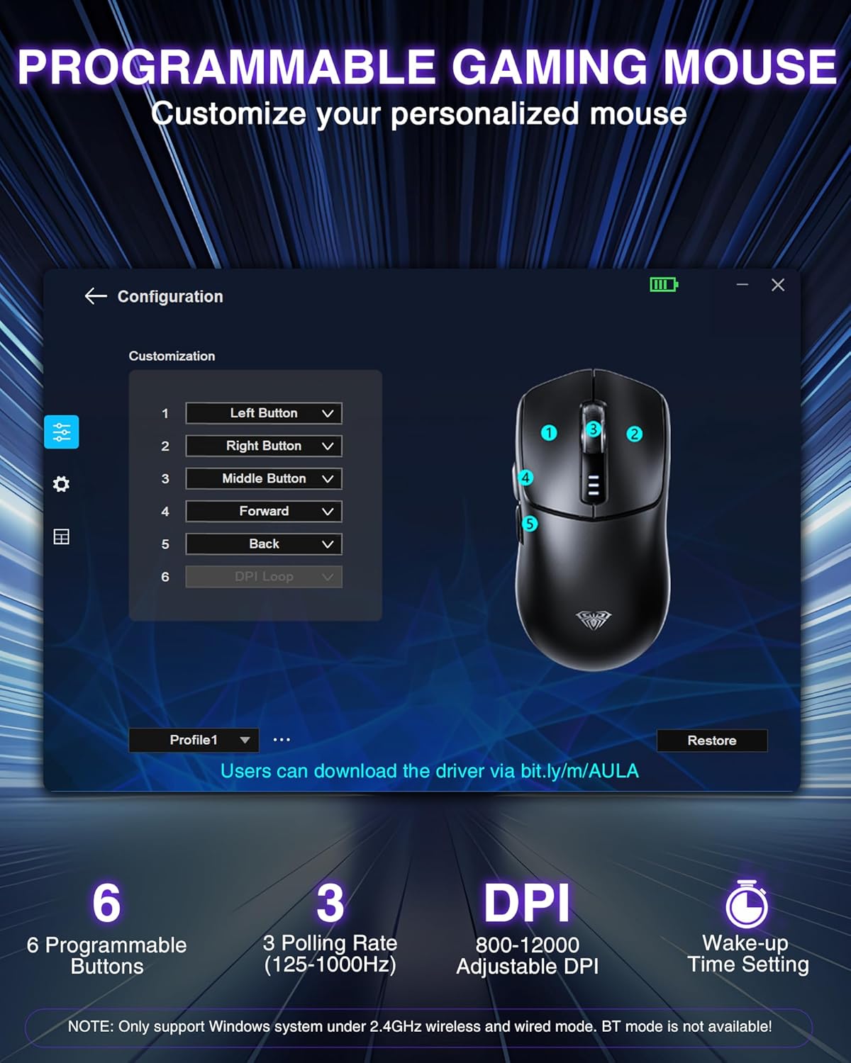 Thumbnail 4 de AULA SC580 Wireless Gaming Mouse — Tri-Mode, 12000 DPI, 81g, Programmable Buttons