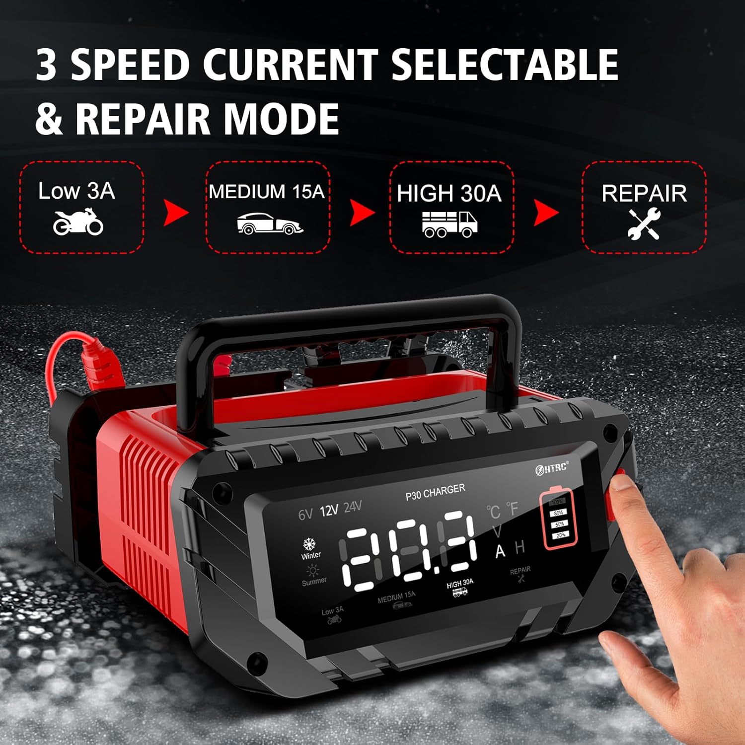 Detalle de HTRC 30A Caricabatterie da Auto 6V/12V/24V con Display LCD per LiFePo4 e Piombo