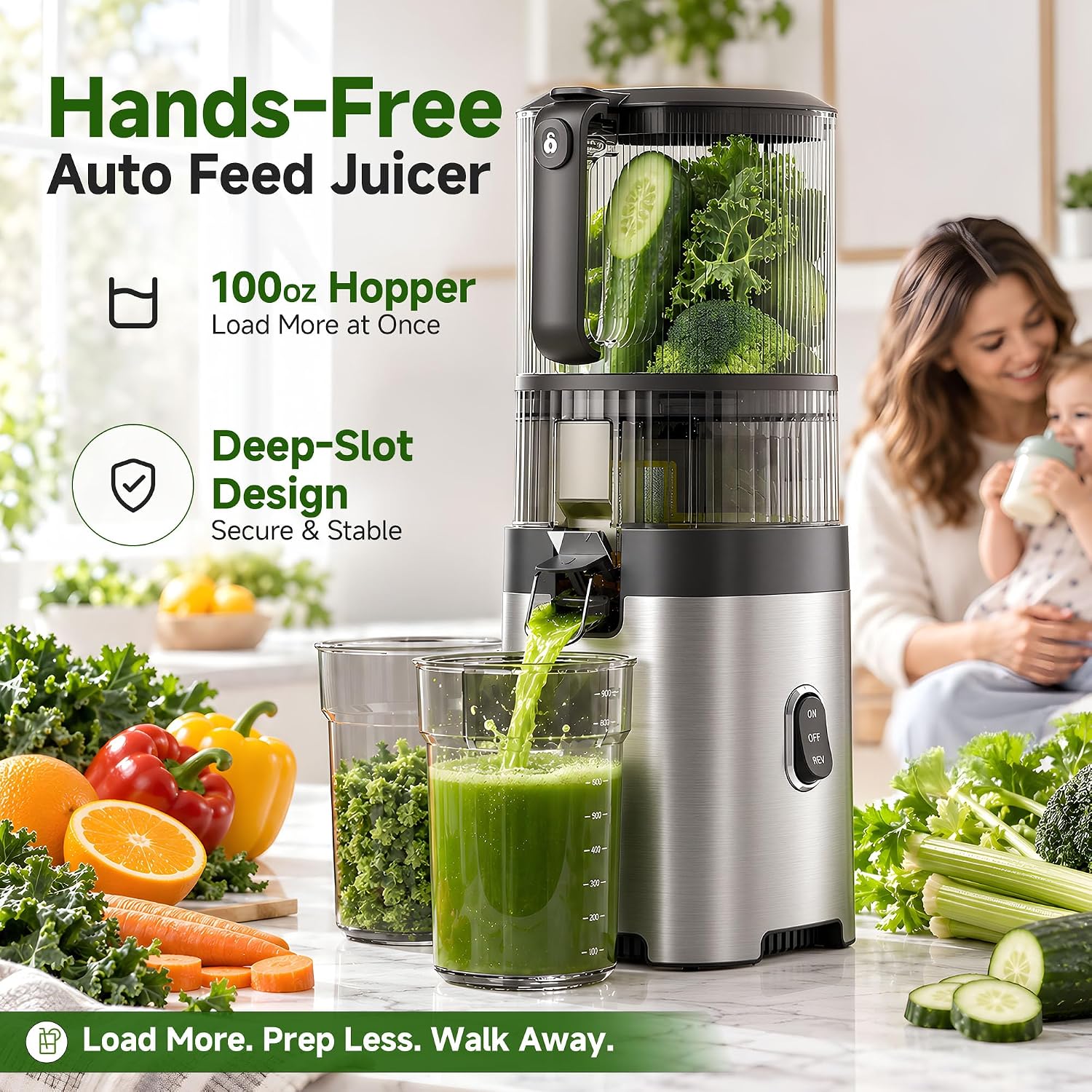 Detalle 2 de AMZCHEF ZM1939 3-in-1 Cold Press Juicer, 6.5-inch Chute, 600W
