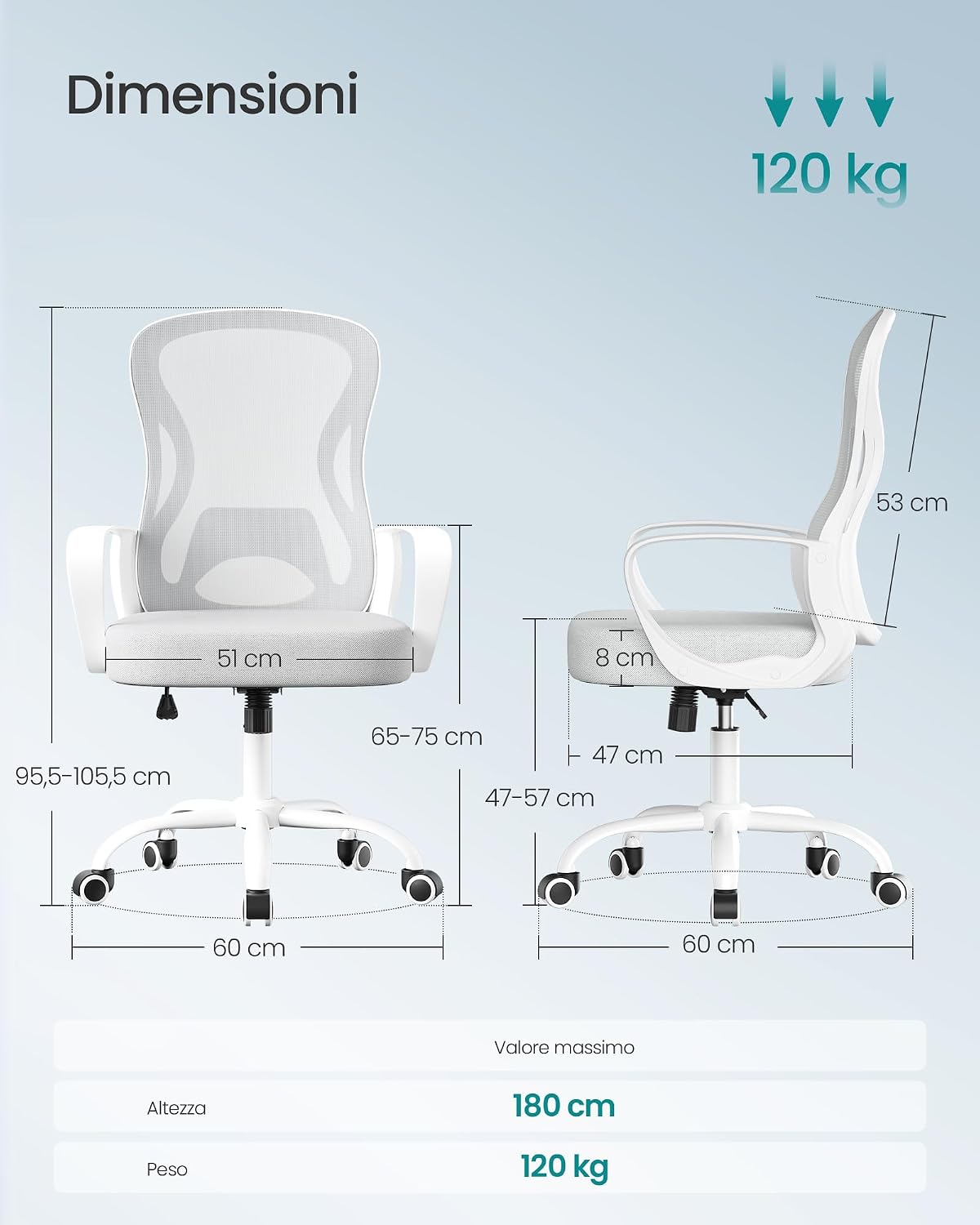 Thumbnail 2 de SONGMICS Sedia Ufficio Ergonomica 51 cm