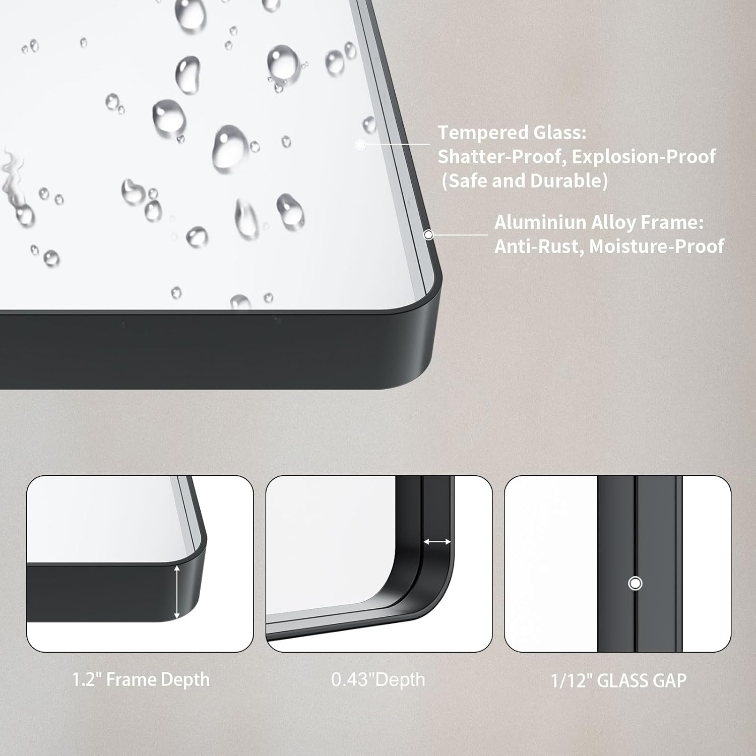 Thumbnail 3 de LOAAO 24x32 Bathroom Mirror Matte Black Frame