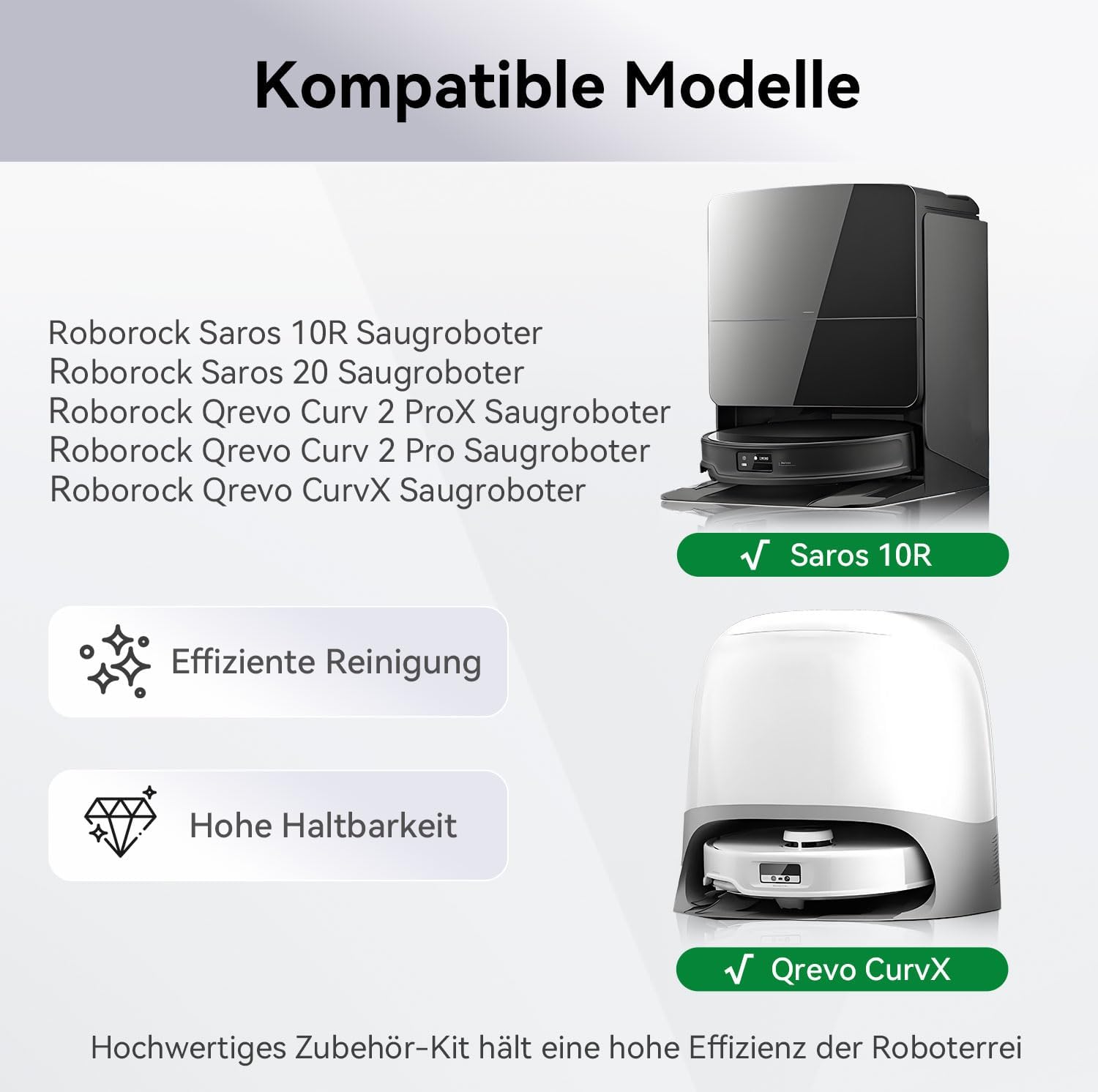 Detalle de Zubehör-Set für Roborock Saros 10R / Saros 20 / Qrevo CurvX / Qrevo Curv 2 Pro / Curv 2 ProX – 2 Hauptbürsten, HEPA-Filter & mehr