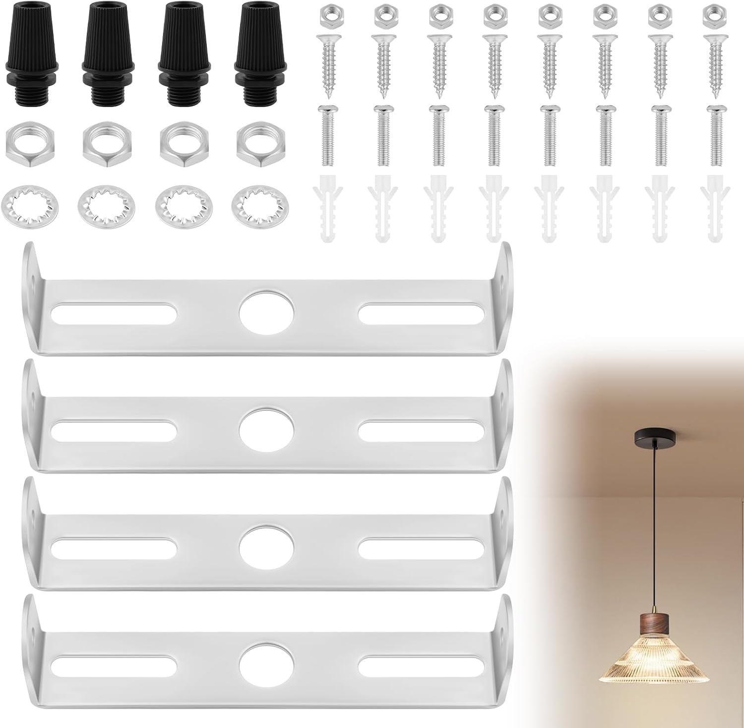 Detalle de AUAUY 80 mm plafondbevestiging voor lampen, gegalvaniseerd ijzer, set van 4