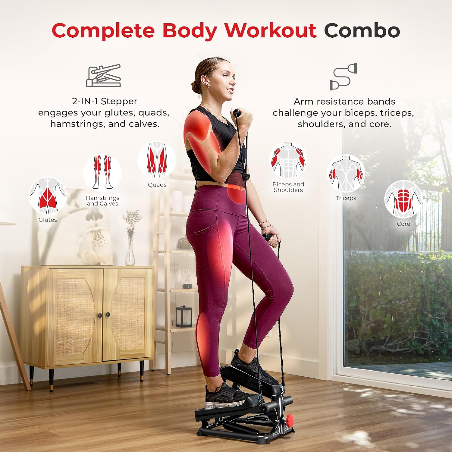 Thumbnail 2 de Sunny Health & Fitness SF-S0978SMART – skrętny mini stepper z taśmami i aplikacją