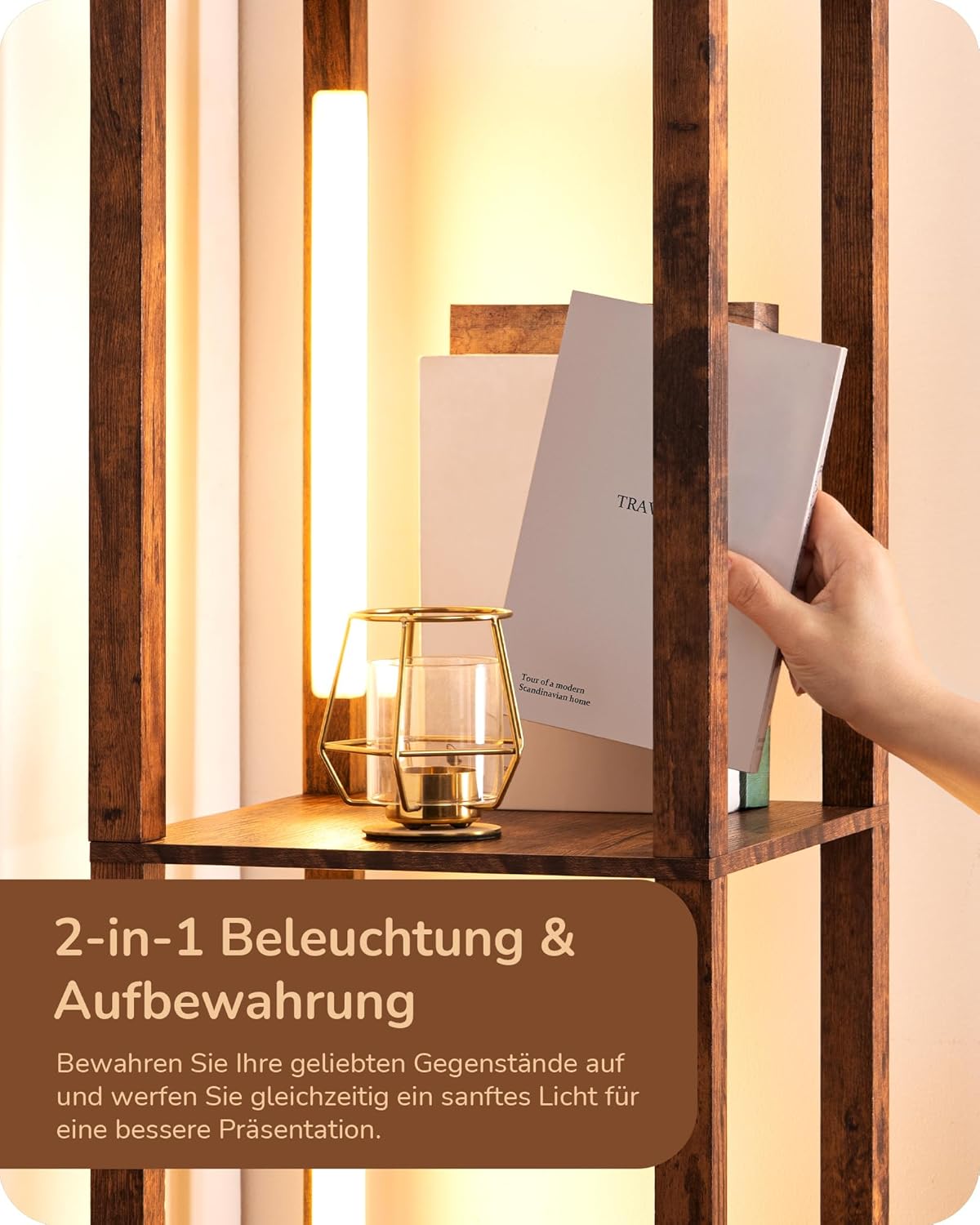 Thumbnail 4 de EDISHINE Stehlampe mit Regal – Dimmbare Beleuchtung und 4 Ablagen, 360° LED-Lichtstangen, 163 cm