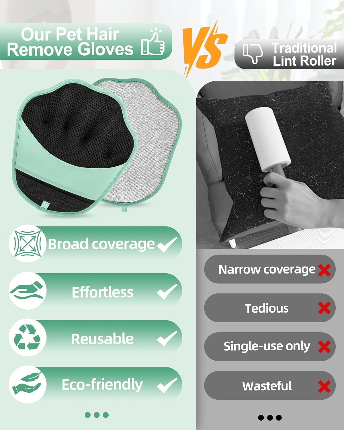 Thumbnail 6 de Lavendex 2PCS Pet Hair Removal Glove – Five-Finger Electrostatic Grooming for Dogs and Cats