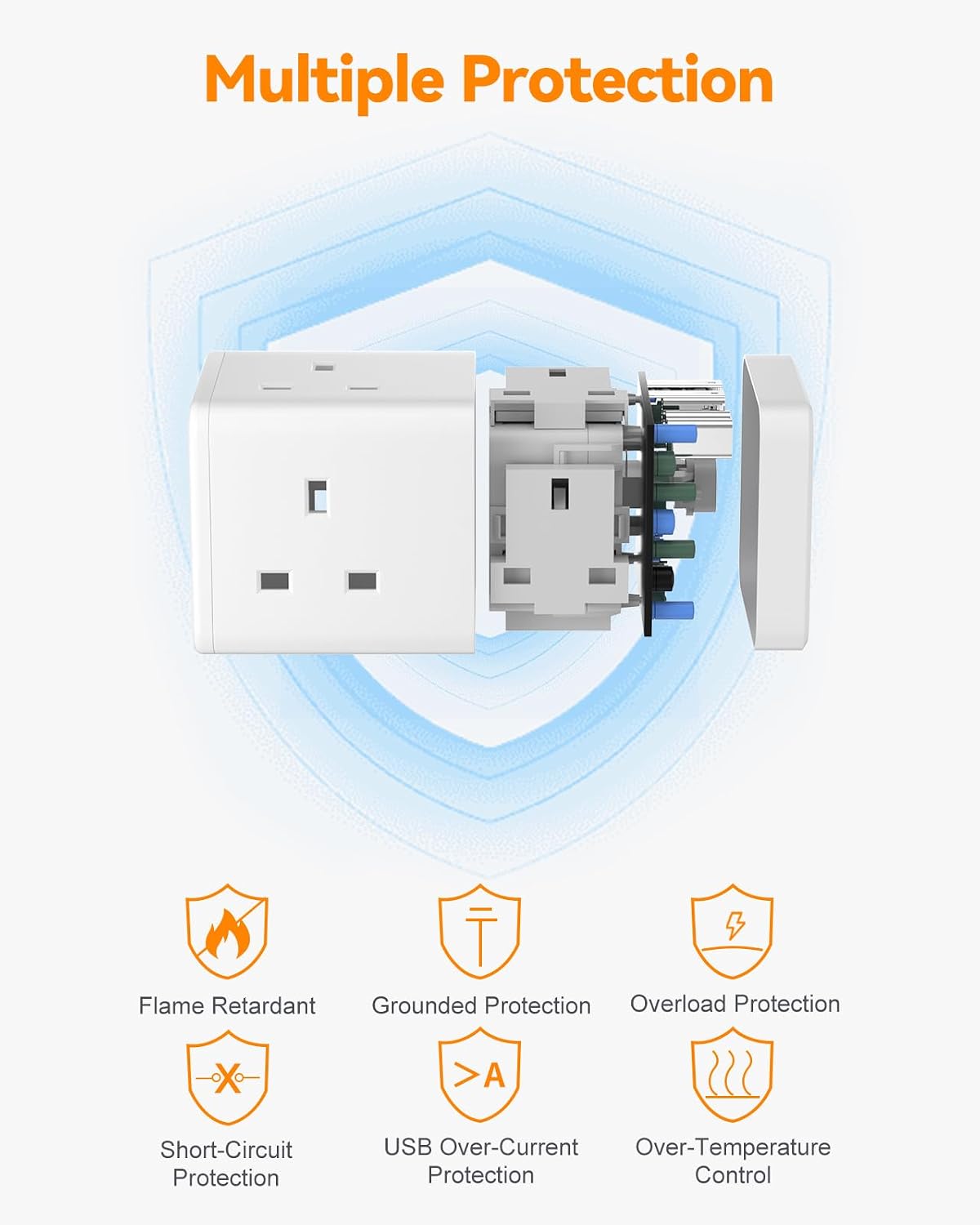 Thumbnail 4 de UK to European Plug Adapter with 4 USB Ports (2 USB-C) – 7-in-1 Cube for Europe
