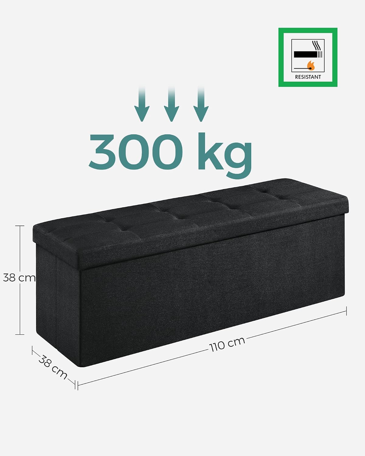 Detalle de SONGMICS LSF077B20 Foldable Storage Ottoman, 131L Tufted Bench, Ink Black