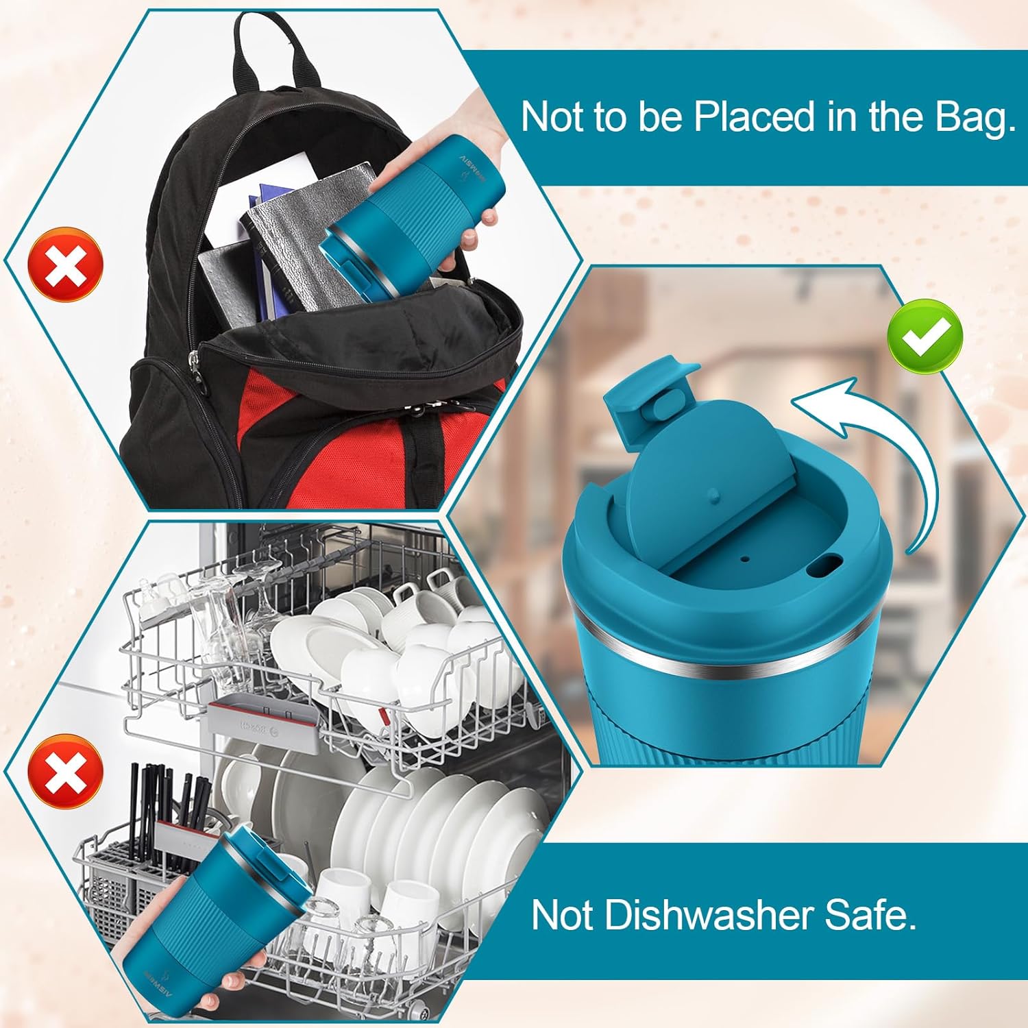 Thumbnail 5 de MOMSIV Thermobecher Isolierbecher 380 ml – rutschfester Vakuum-Travel Mug mit Deckel