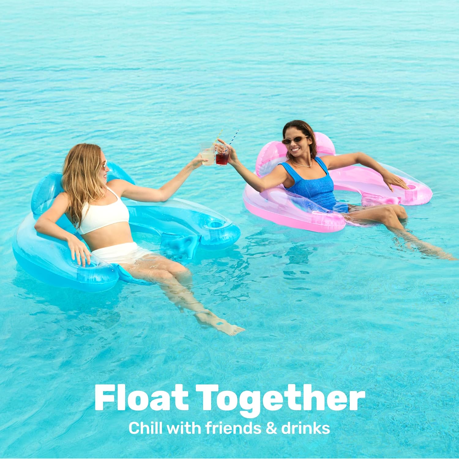 Detalle de Sloosh Inflatable Pool Floats for Adults (2-Pack) with Cup Holders, X-Large Pool Chair