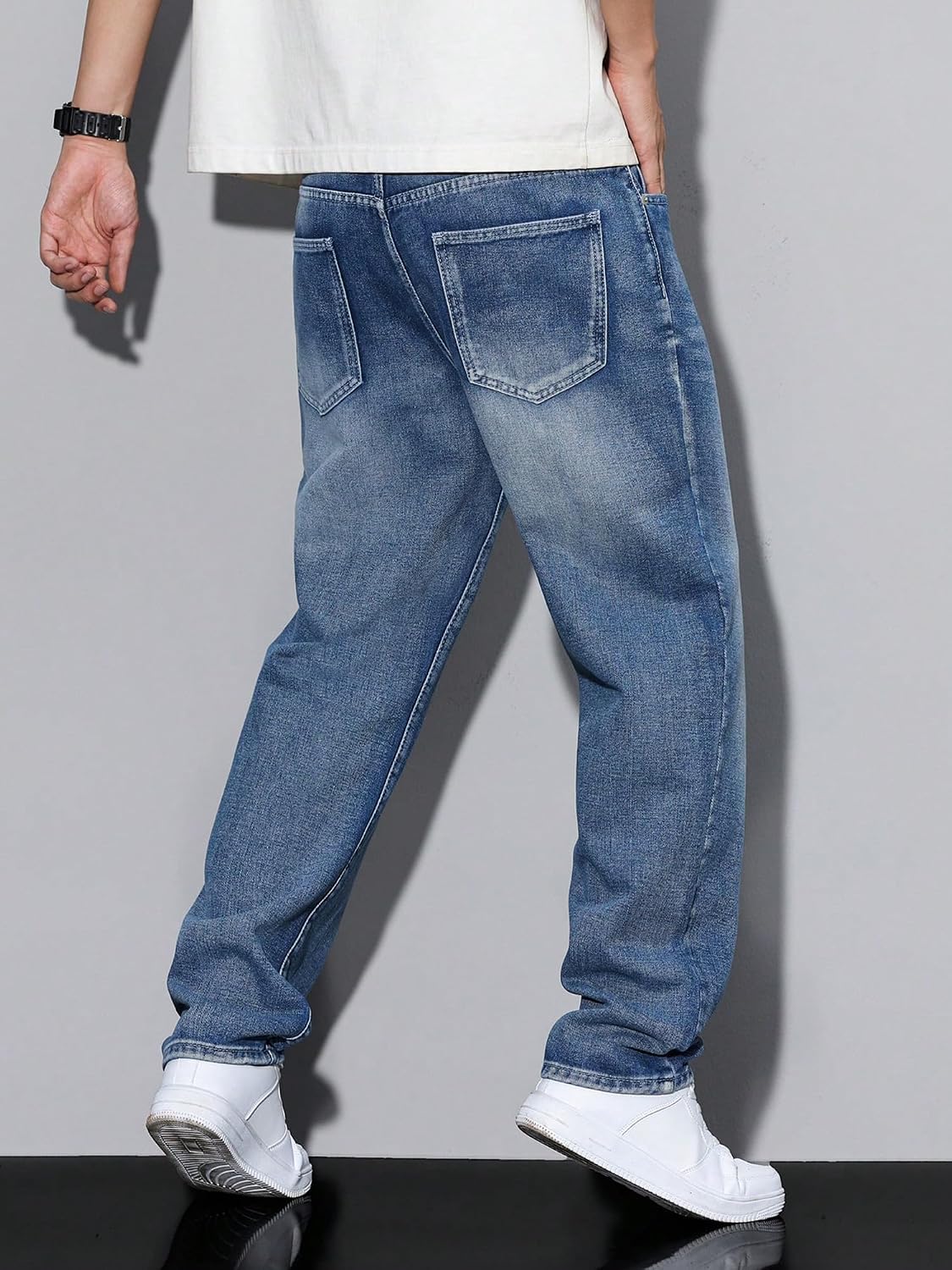 Detalle 2 de JMIERR Herren Baggy Jeans aus Baumwolle – weite, bequeme Loose-Fit Stretch Jeans für Alltag und Freizeit