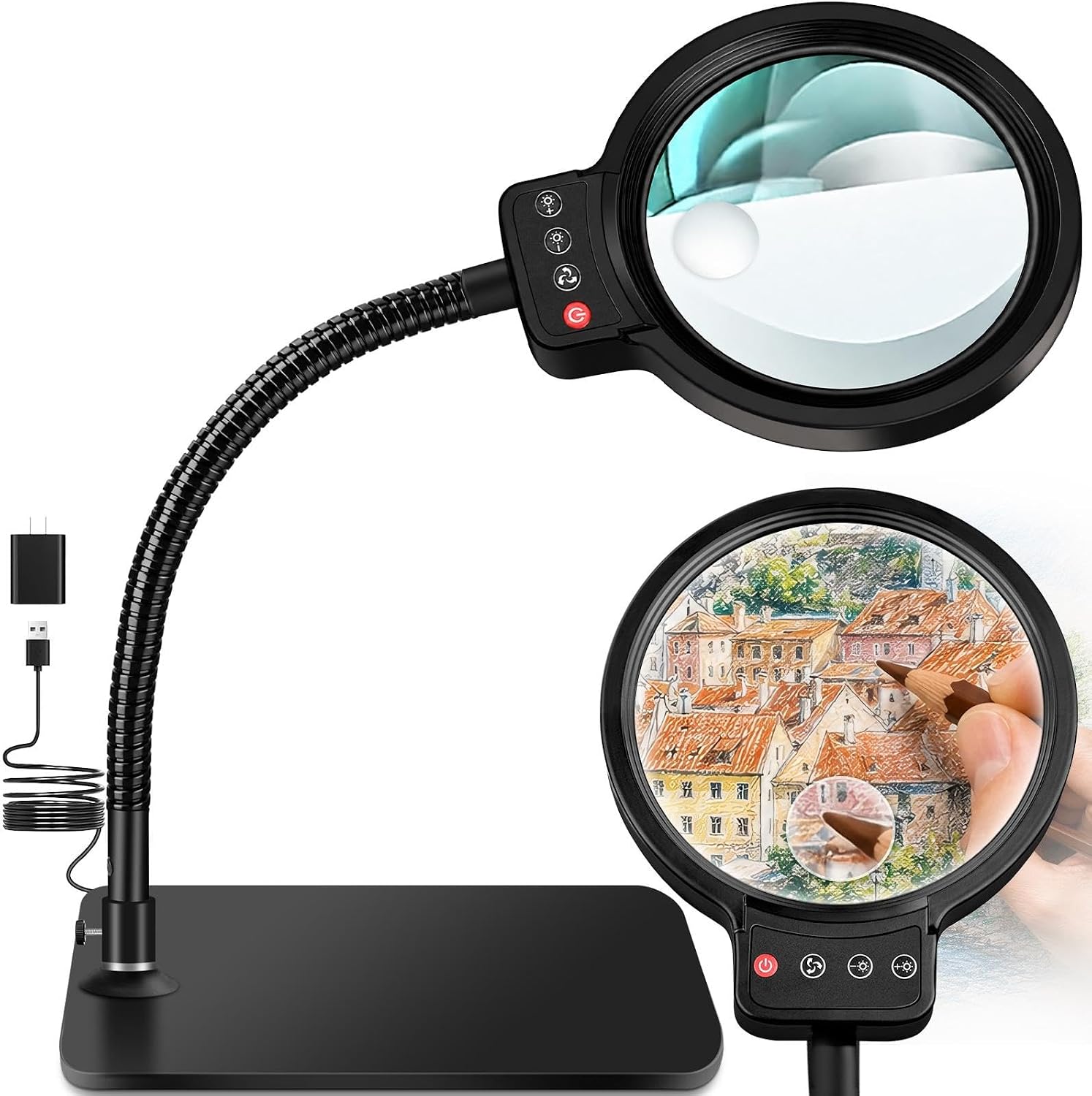 Detalle de Magnifying Glass with Light and Stand, 5-Inch Lens