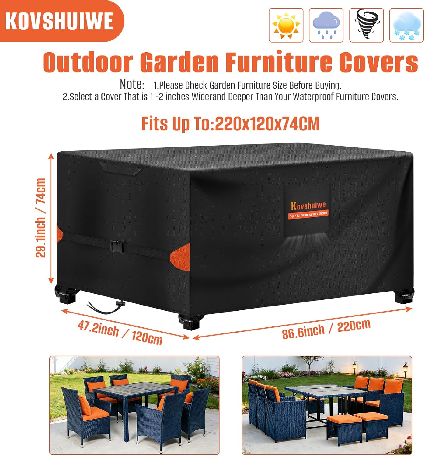 Thumbnail 1 de Kovshuiwe Copertura per mobili da giardino rettangolari 220x120x74 cm, impermeabile Oxford 420D