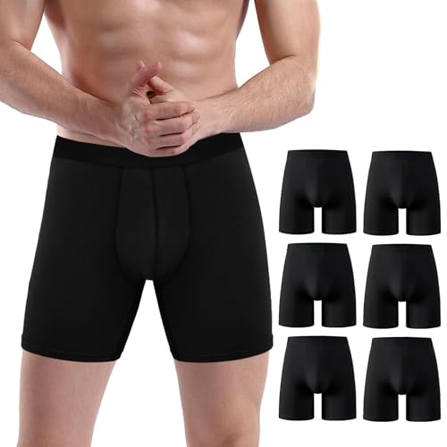 Detalle de PUTUO Boxers Homme Longs en Bambou – Lot de 6 Sans Étiquette avec Poche 3D, Noir