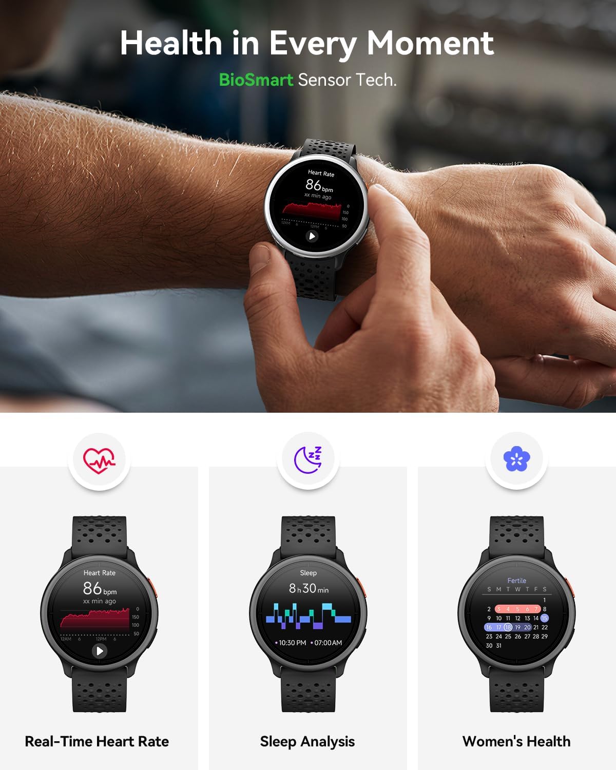 Detalle de Quican Smartwatch for Men & Women — 1.27" AMOLED, Bluetooth Calling & 120+ Sports