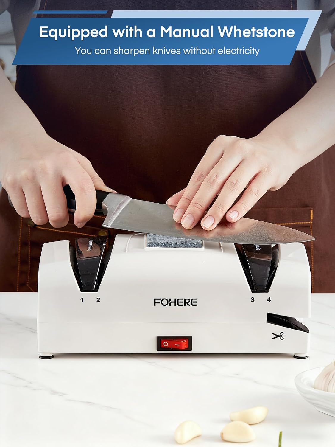 Detalle 1 de FOHERE MTKN-001 elektrische messenslijper 5-in-1 met diamant en 15°