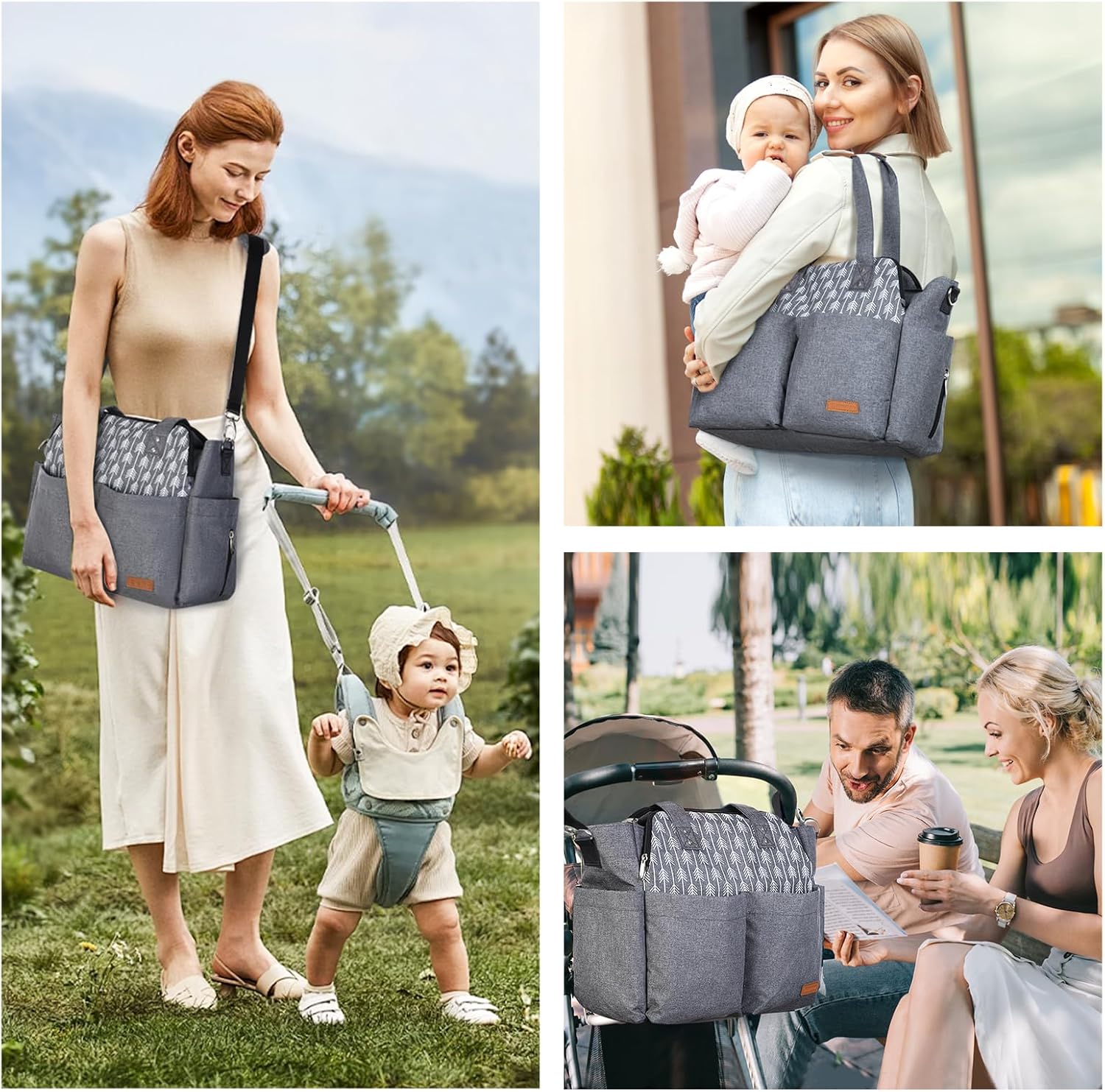 Thumbnail 1 de Lekebaby Large Capacity Nappy Changing Bag Satchel Messenger – Arrow Print, Grey