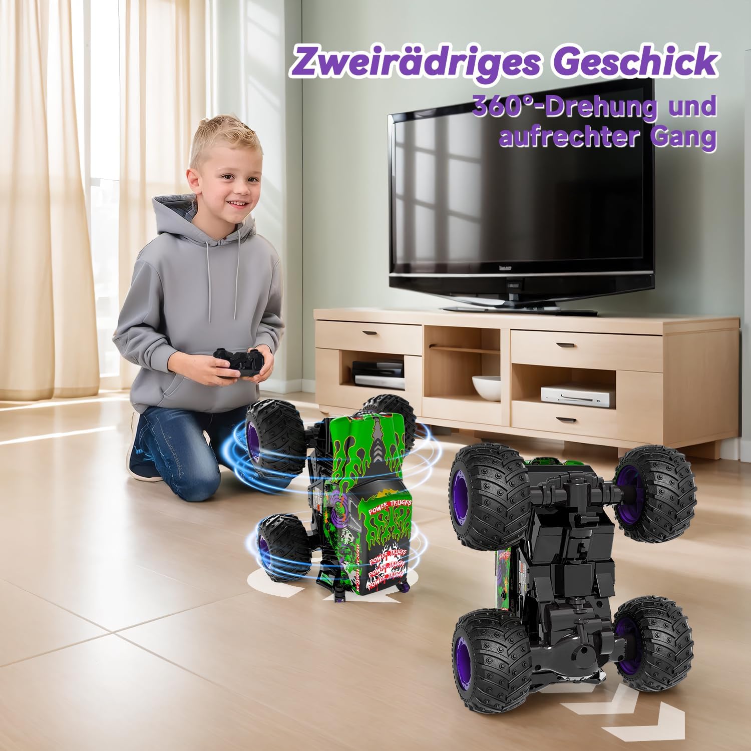 Detalle de Ferngesteuerter Monstertruck 20 km/h mit Licht & Musik (2,4 GHz, 360°-Drehung) – 1/20 RC Monstertruck