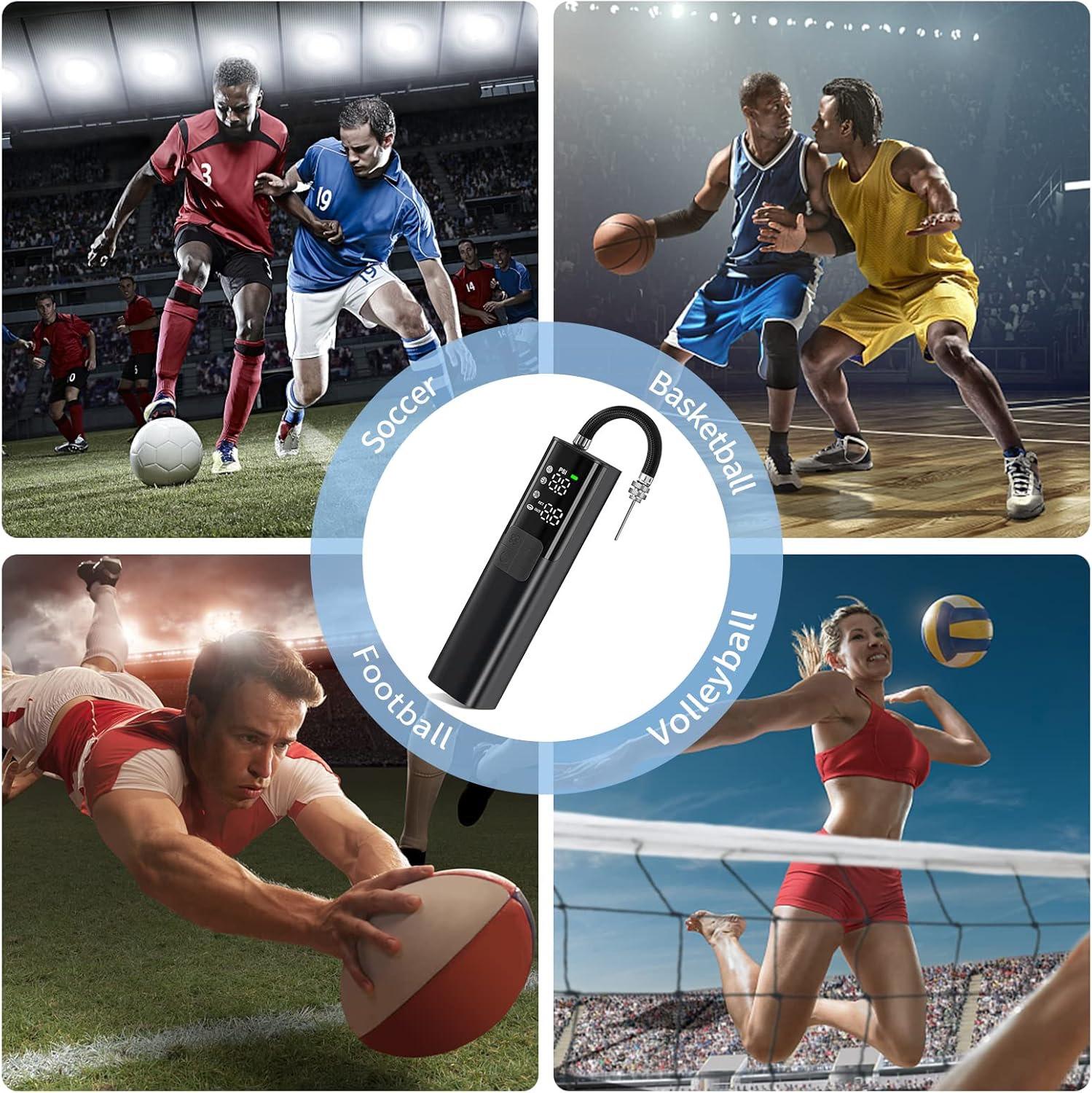 Detalle de Pumteck MY01 Electric Ball Pump with 4 Preset Modes, Pressure Gauge, Inflation & Deflation (Max 15 PSI)
