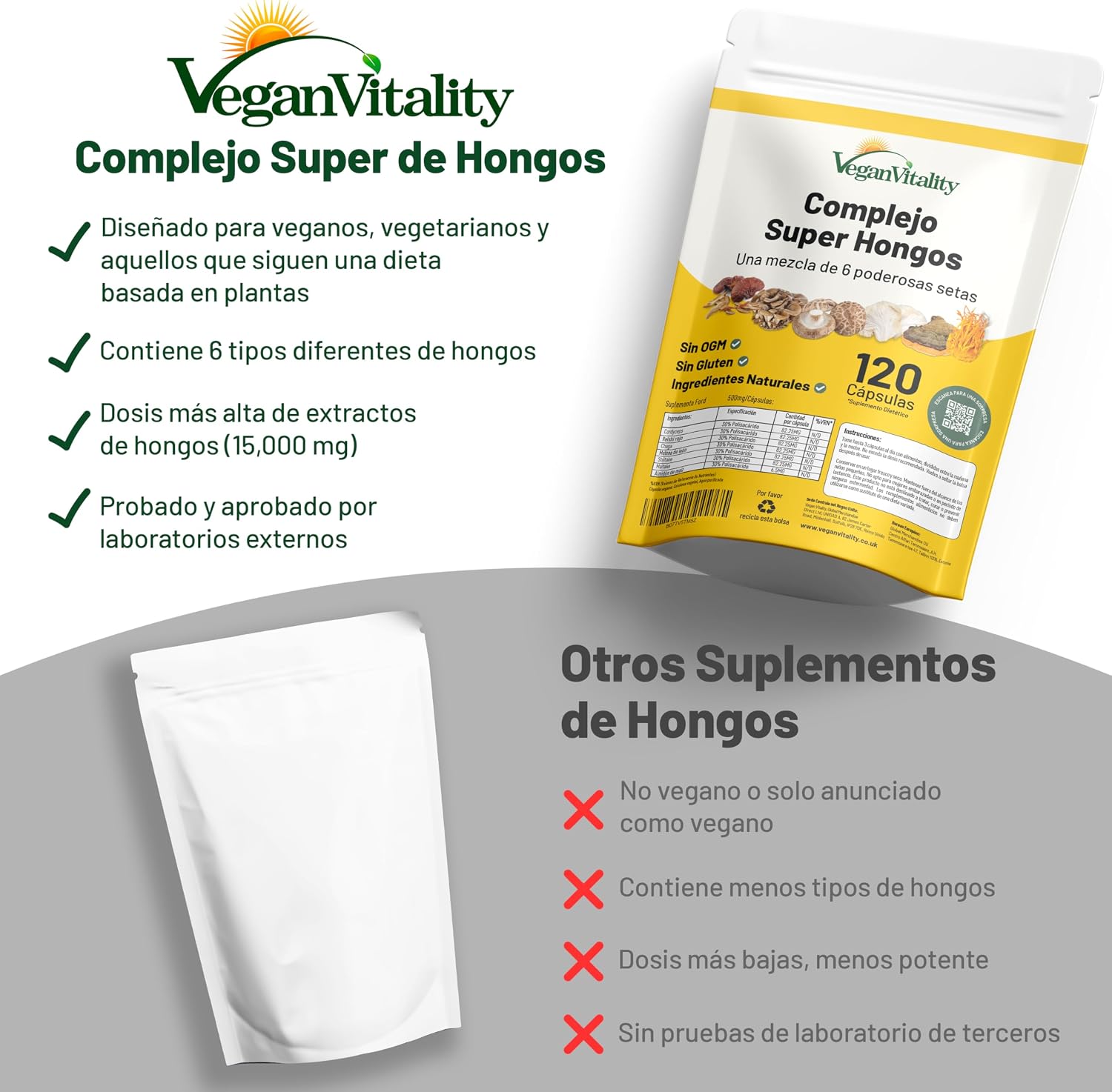 Detalle 2 de Suplemento 6 Hongos 500mg 120 cápsulas