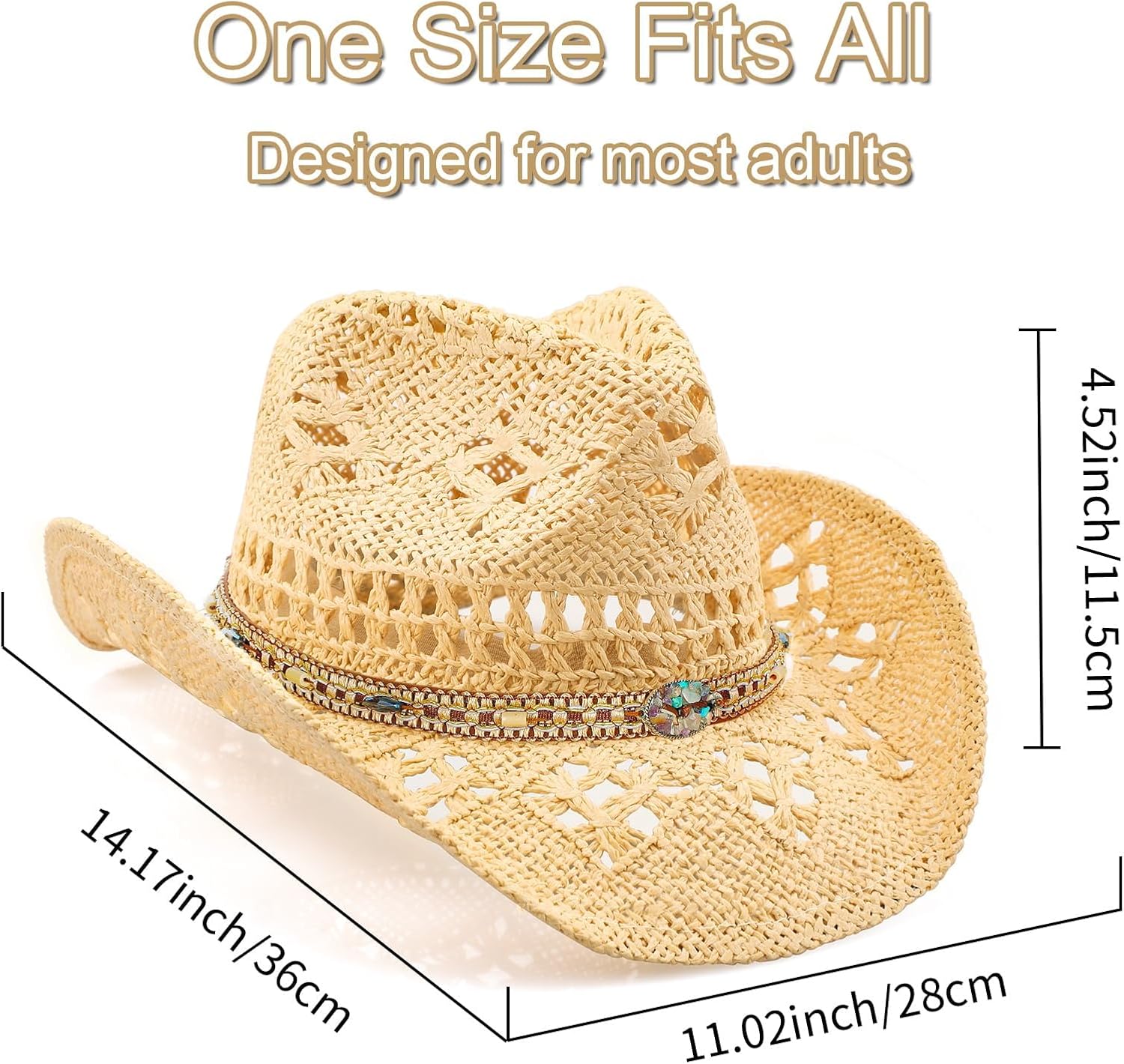 Detalle de WQWOVRVO Straw Cowboy Hat, Natural Straw