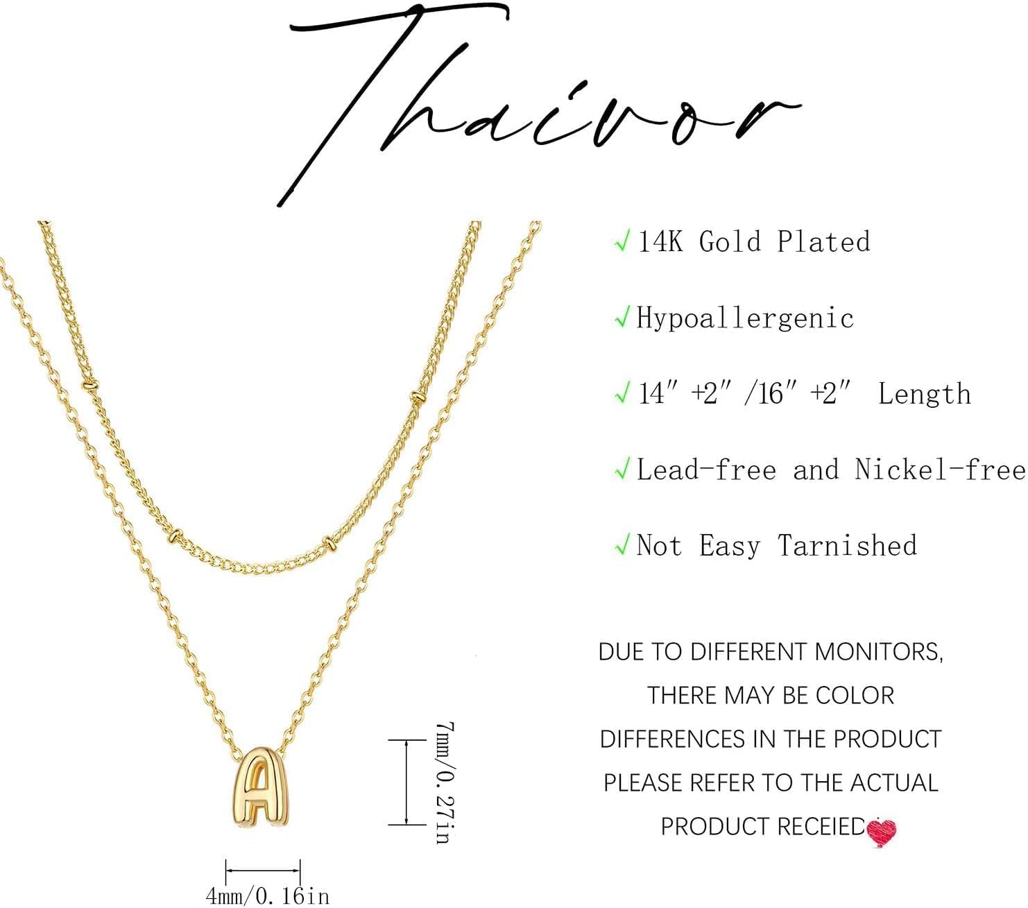 Detalle 2 de Thaivor Initial Necklace Set 14K Gold Plated