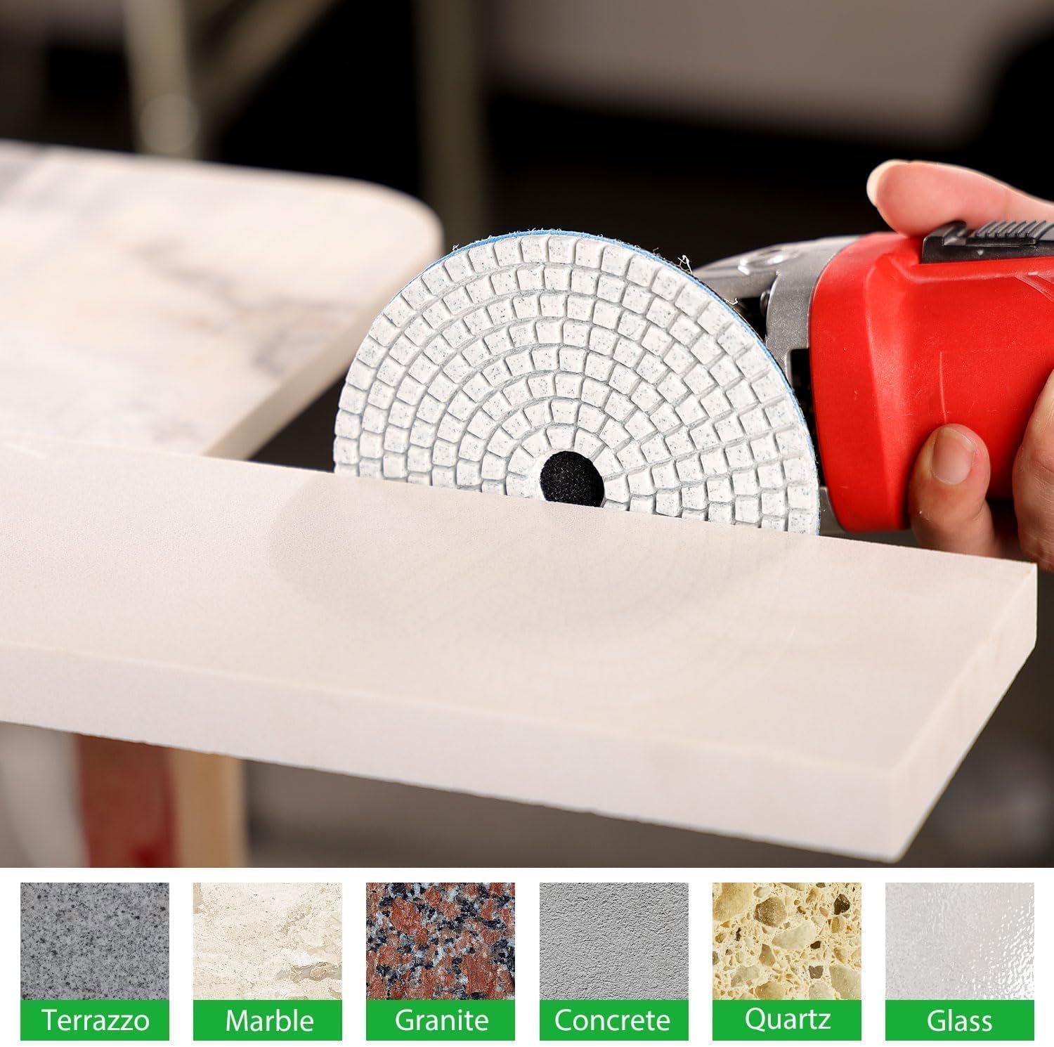 Thumbnail 4 de 4 Inch Diamond Polishing Pads Kit with 5/8''-11 Backer Pad — 12 Pieces for Wet/Dry Stone Polishing (Concrete, Granite, Marble, Quartz)