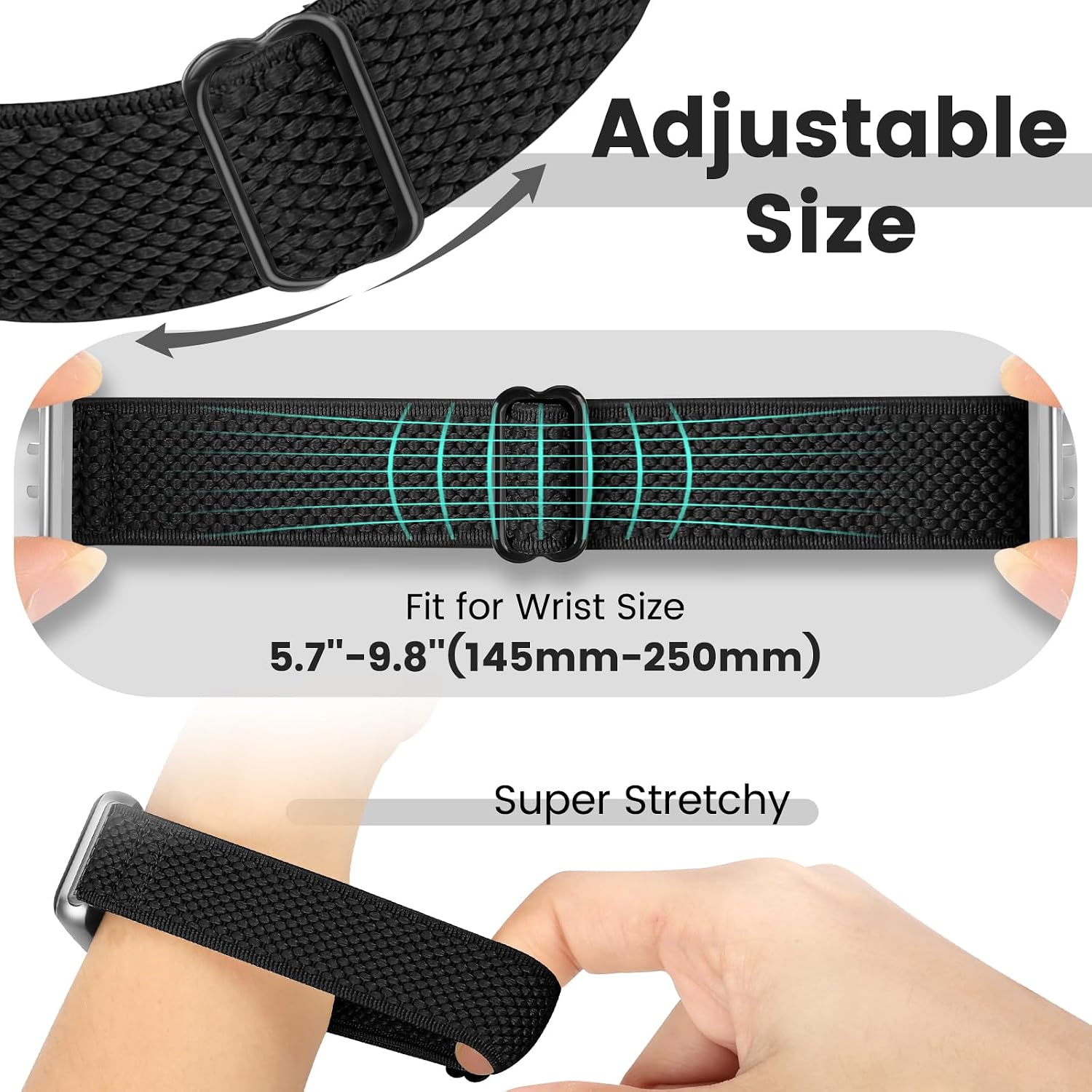 Detalle de Bcuckood Elastic Nylon Straps for Samsung Galaxy Fit 3 (SM-R390) – 2 Pack Adjustable Stretch Wristbands