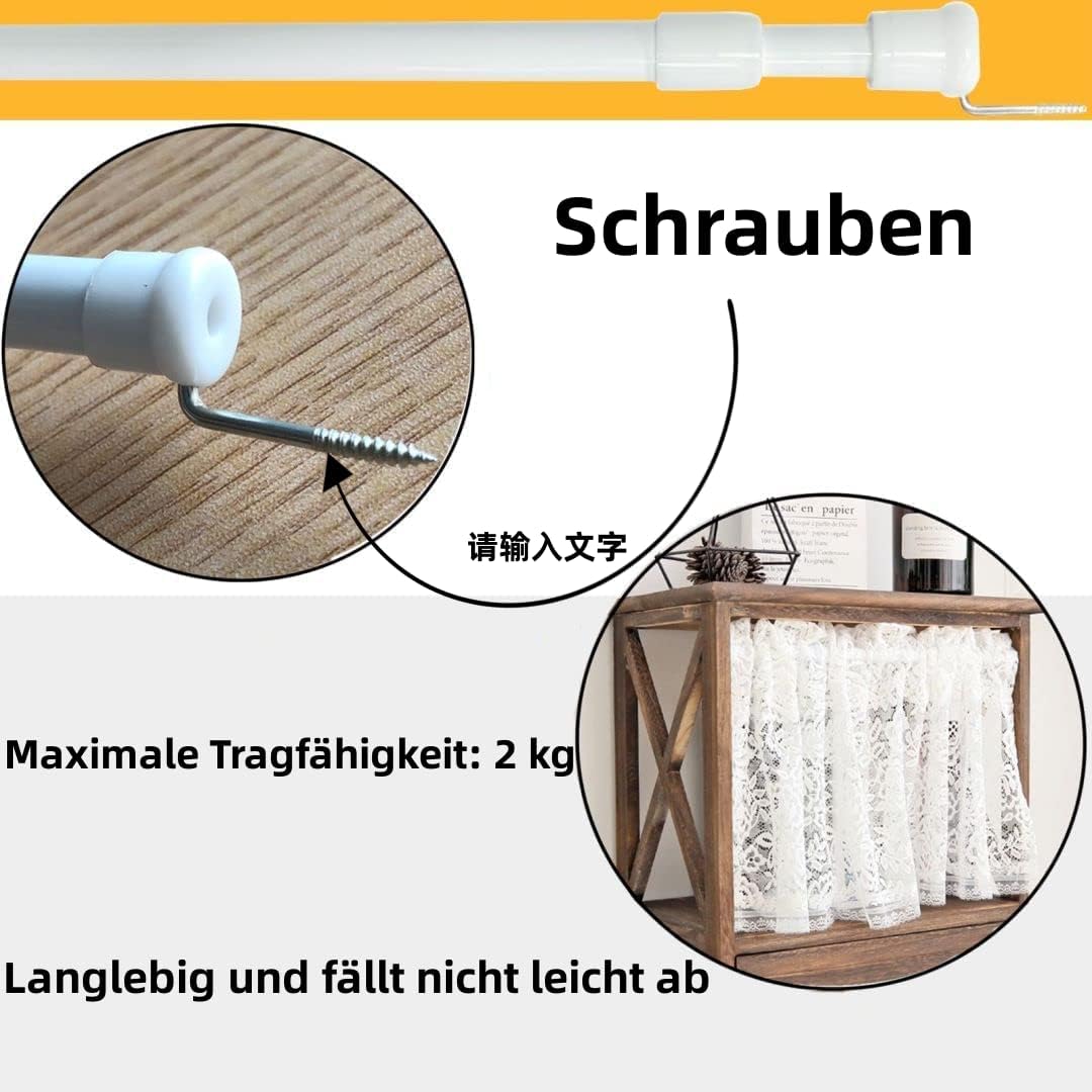 Detalle de GDEVKHN 3er Gardinenstange ohne Bohren (Klemmstange) ausziehbar 60–105 cm, wählbare Befestigung für Regale & Fenster – Weiß