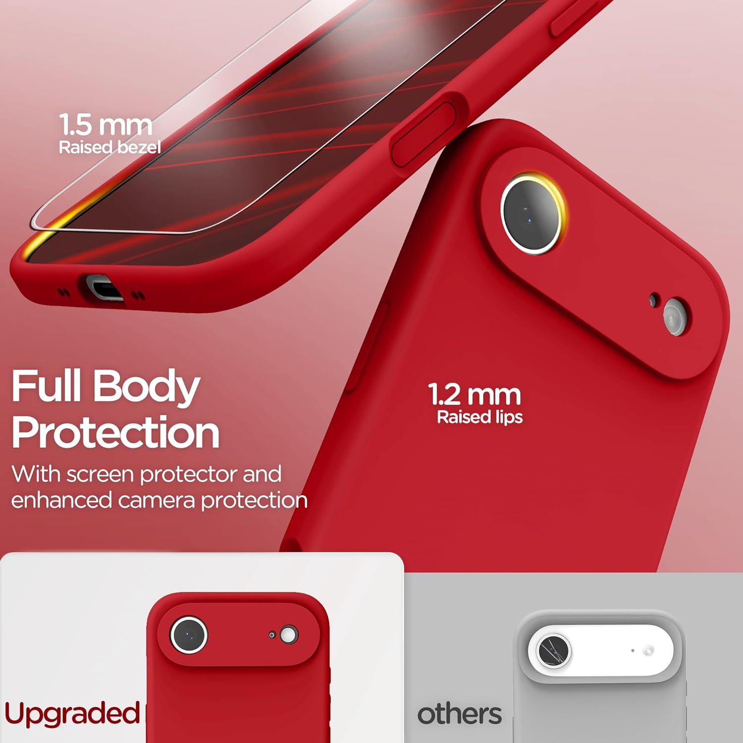 Thumbnail 2 de INGIDO Hülle für iPhone Air 6,5 Zoll – Flüssigsilikon, Kameraschutz, rotes Cover