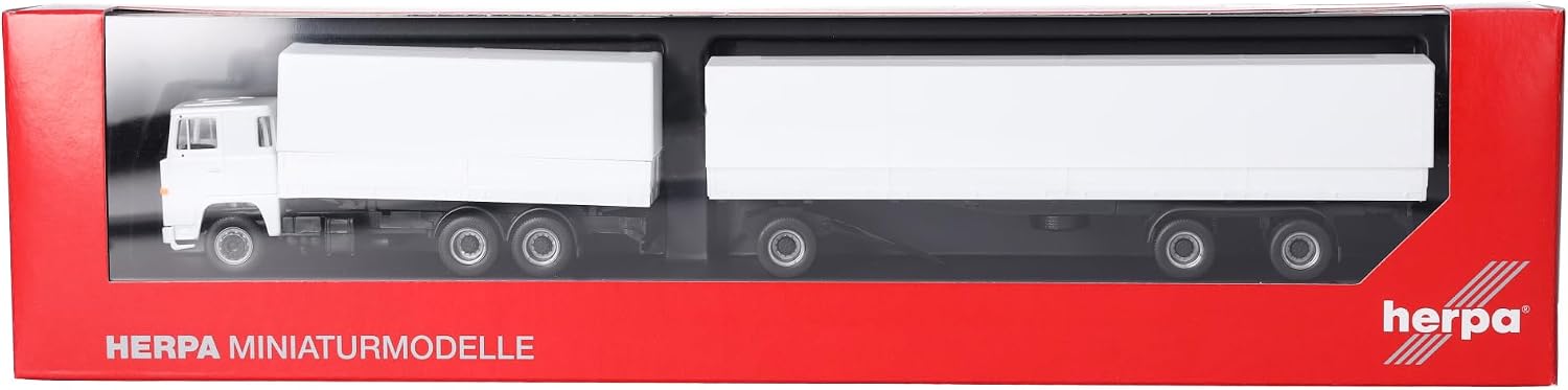Thumbnail 4 de Herpa Scania 141 – model ciężarówki z przyczepą plandekową, 1:87, biały