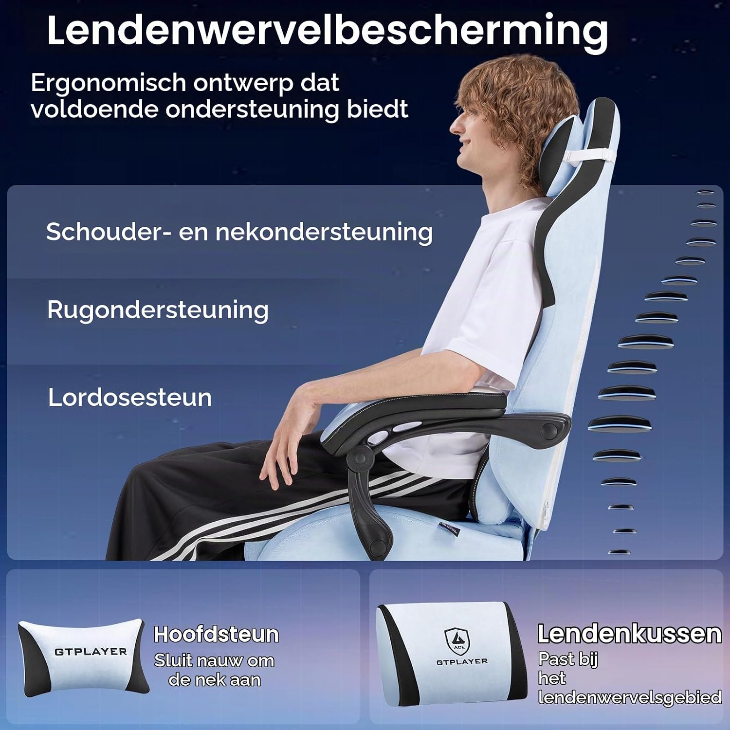 Detalle 2 de GTPLAYER GT832 gamingstoel met fluwelen bekleding, lendensteun en voetensteun
