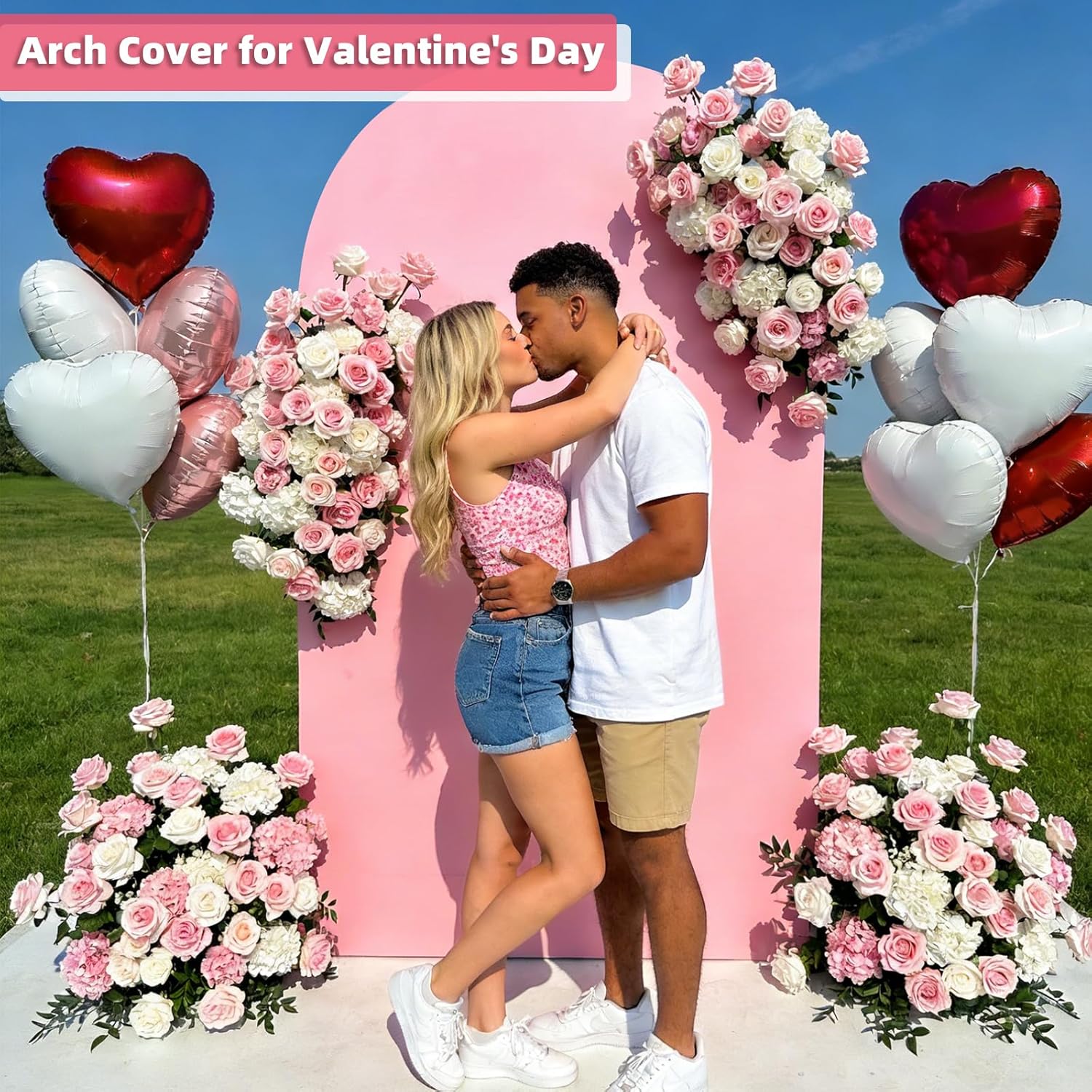 Detalle de HEMMOTOP Pink Arch Backdrop Cover 7.2 ft — Stretchy Spandex Arch Wrap for Balloons & Photos