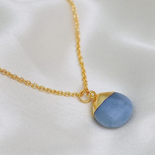 Detalle de Gempires Natural Blue Opal Pendant Necklace with Pear Pendant on 16+2in 14k Gold Plated Chain