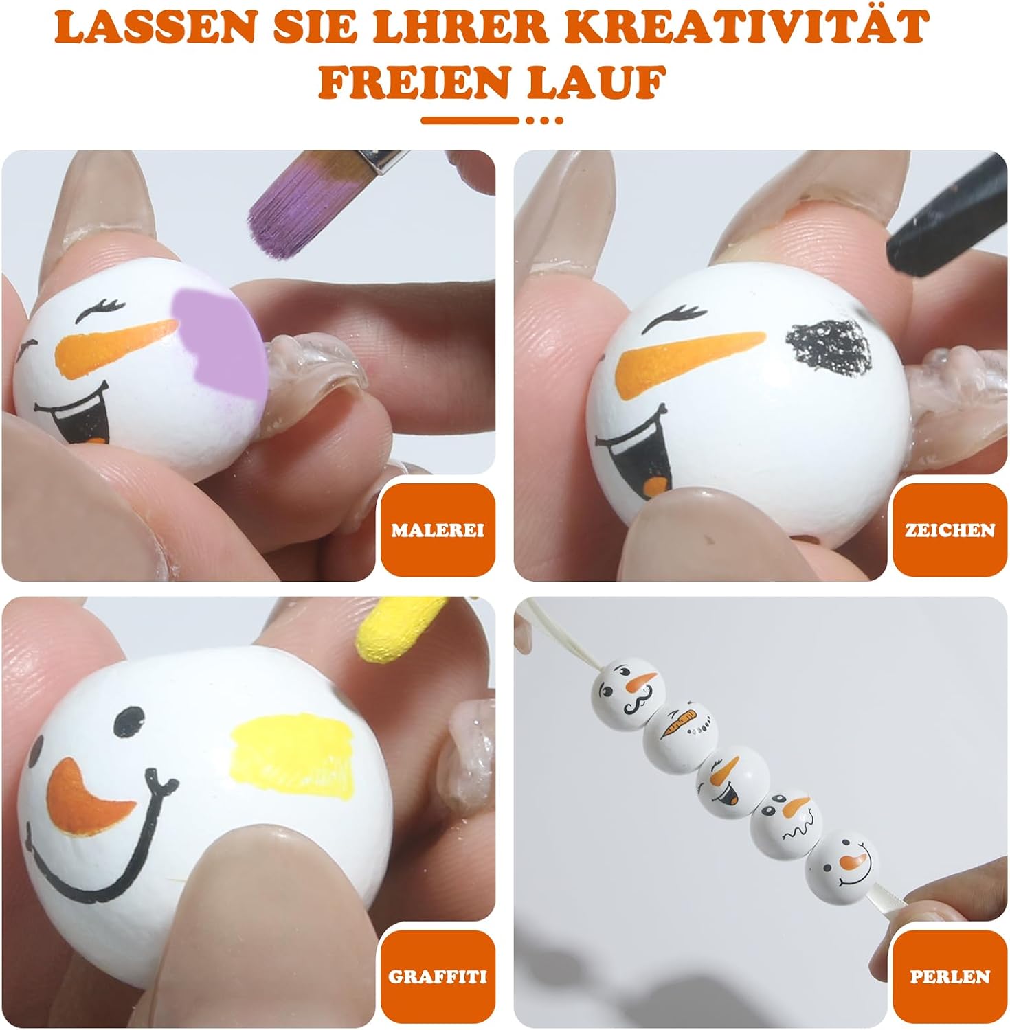 Detalle de 100 Stück Schneemann Holzperlen mit Gesicht 20mm – 5 Designs für DIY Weihnachtsschmuck