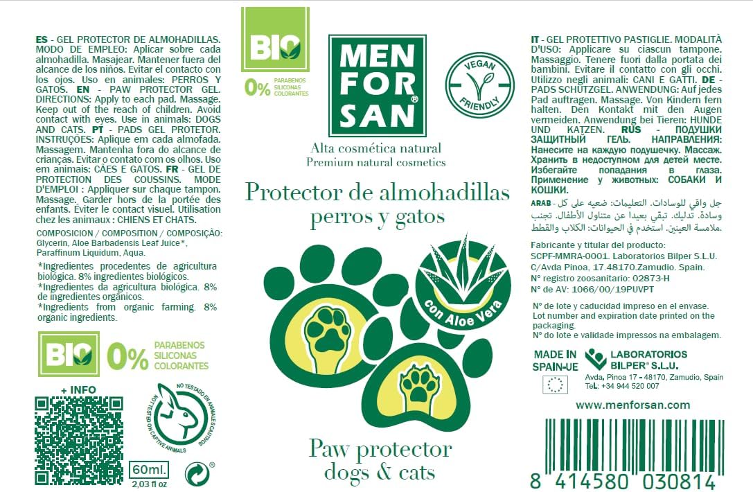 Detalle 2 de MENFORSAN Crema Idratante Dermoprotettiva per Cani e Gatti 60ml con Aloe Vera Biologica