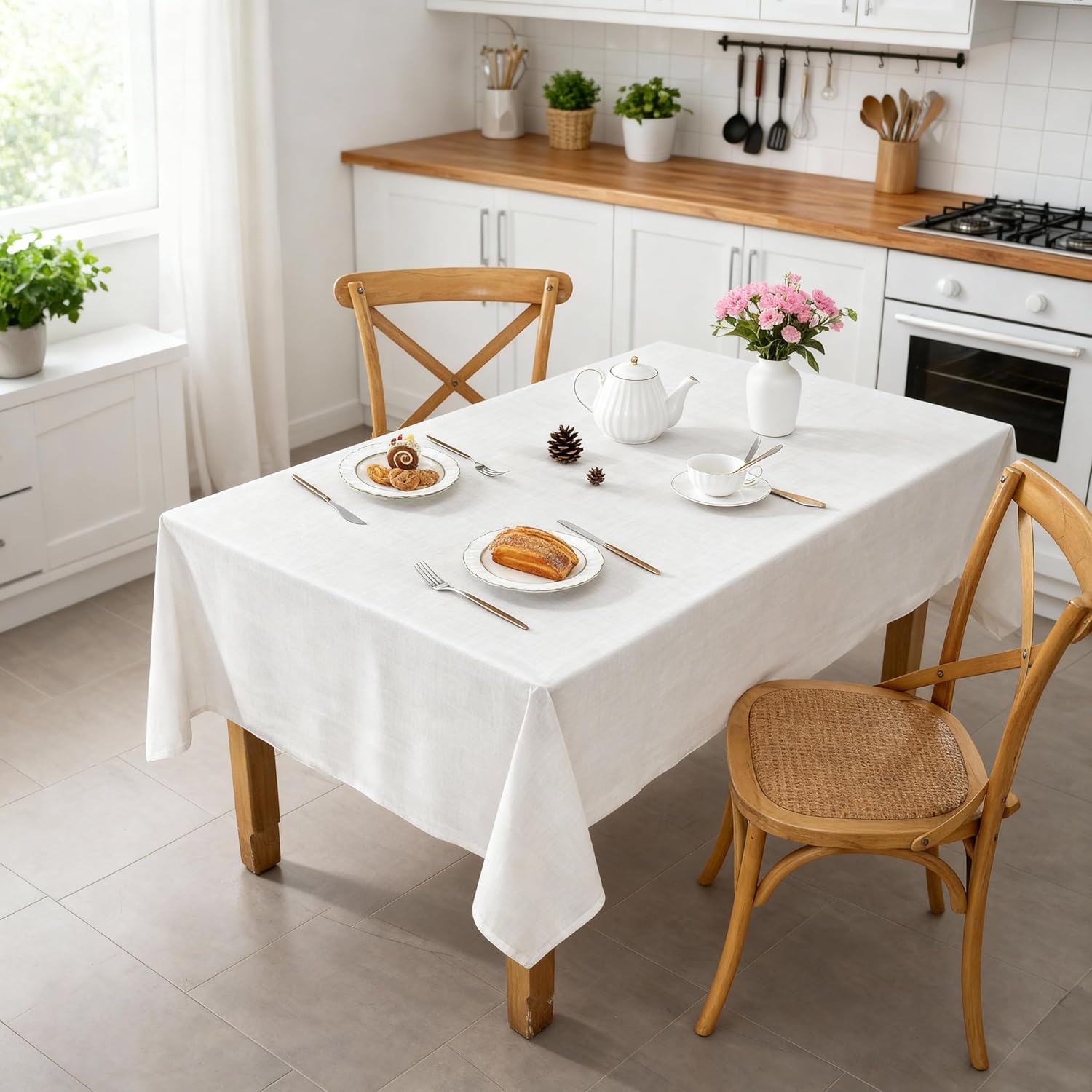 Thumbnail 1 de Tischdecke abwaschbar 100x140 cm in Leinen-Optik aus Polyester – wasserabweisend für Esszimmer, Balkon & Garten (beige)