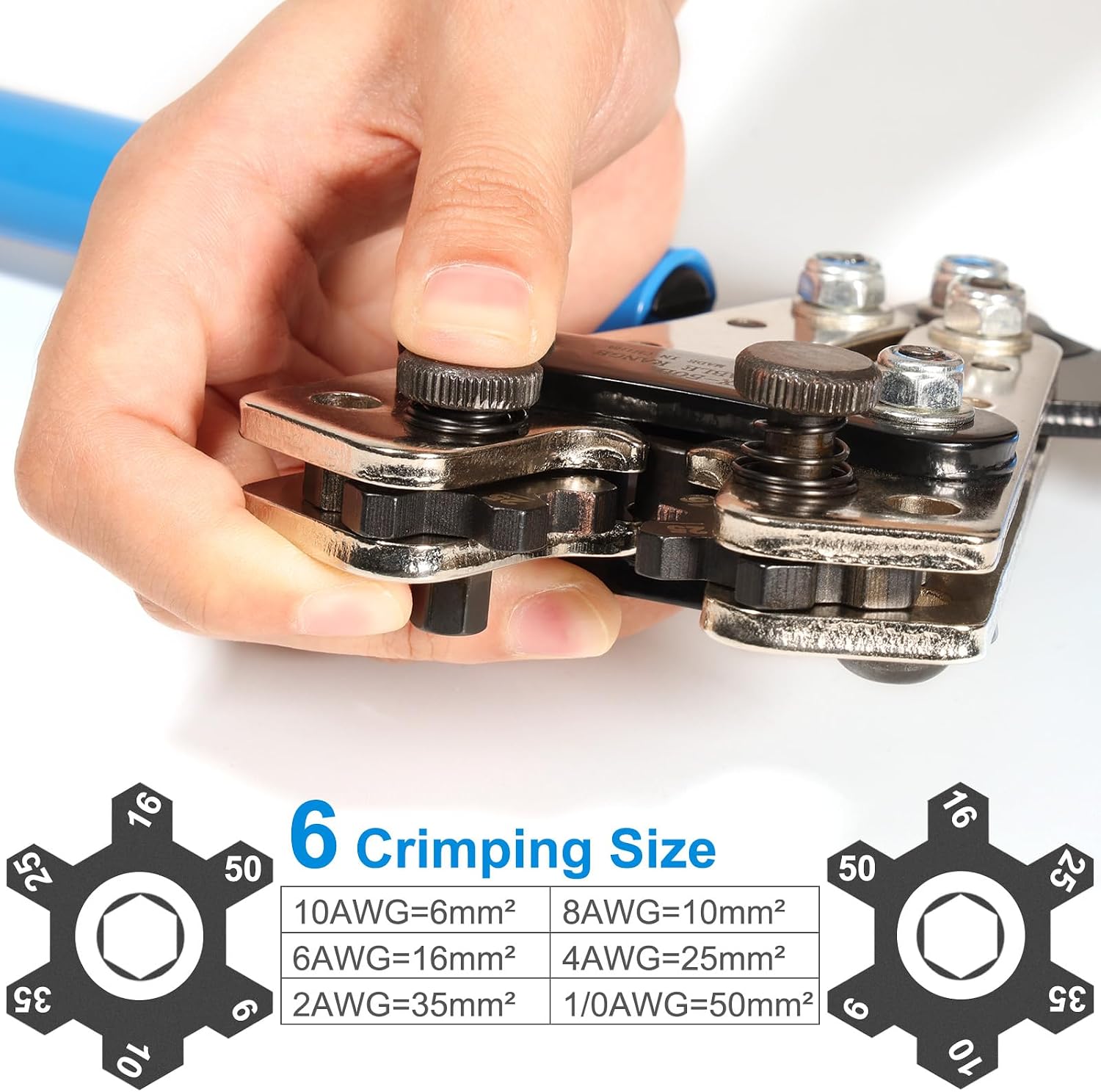 Detalle de Solsop SCT-00B Battery Cable Crimper Kit, AWG 10–1/0, 6 Dies & Cutter