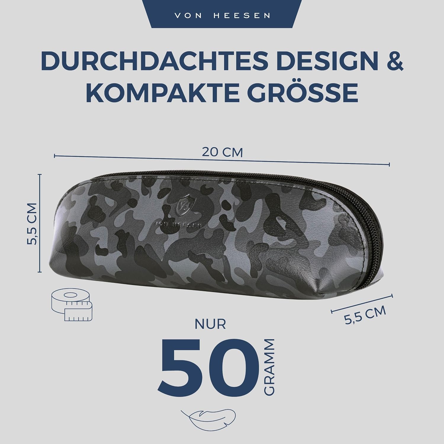 Detalle de VON HEESEN Echtleder Federmäppchen – Camouflage, 20 x 5,5 x 5,5 cm