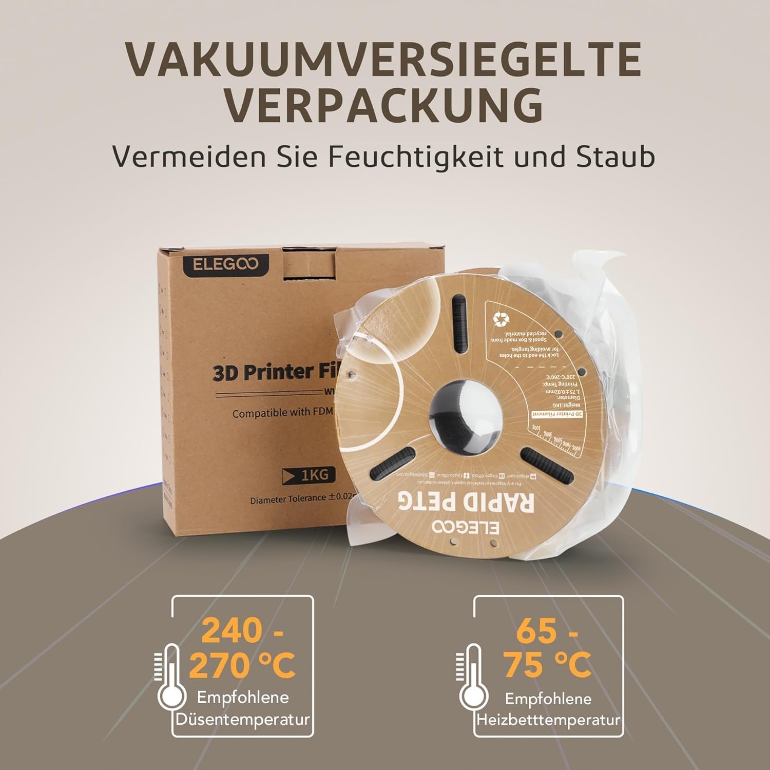 Detalle de ELEGOO Rapid PETG Filament 1.75 mm Beige Braun – 2 KG, Hochgeschwindigkeitsdruck bis 600 mm/s