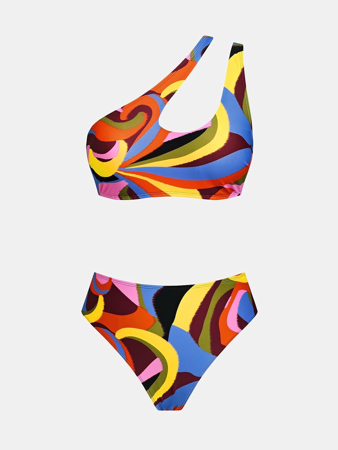 Detalle de CUPSHE Ensemble bikini deux pièces femme – Maillot une épaule, taille haute, découpe asymétrique