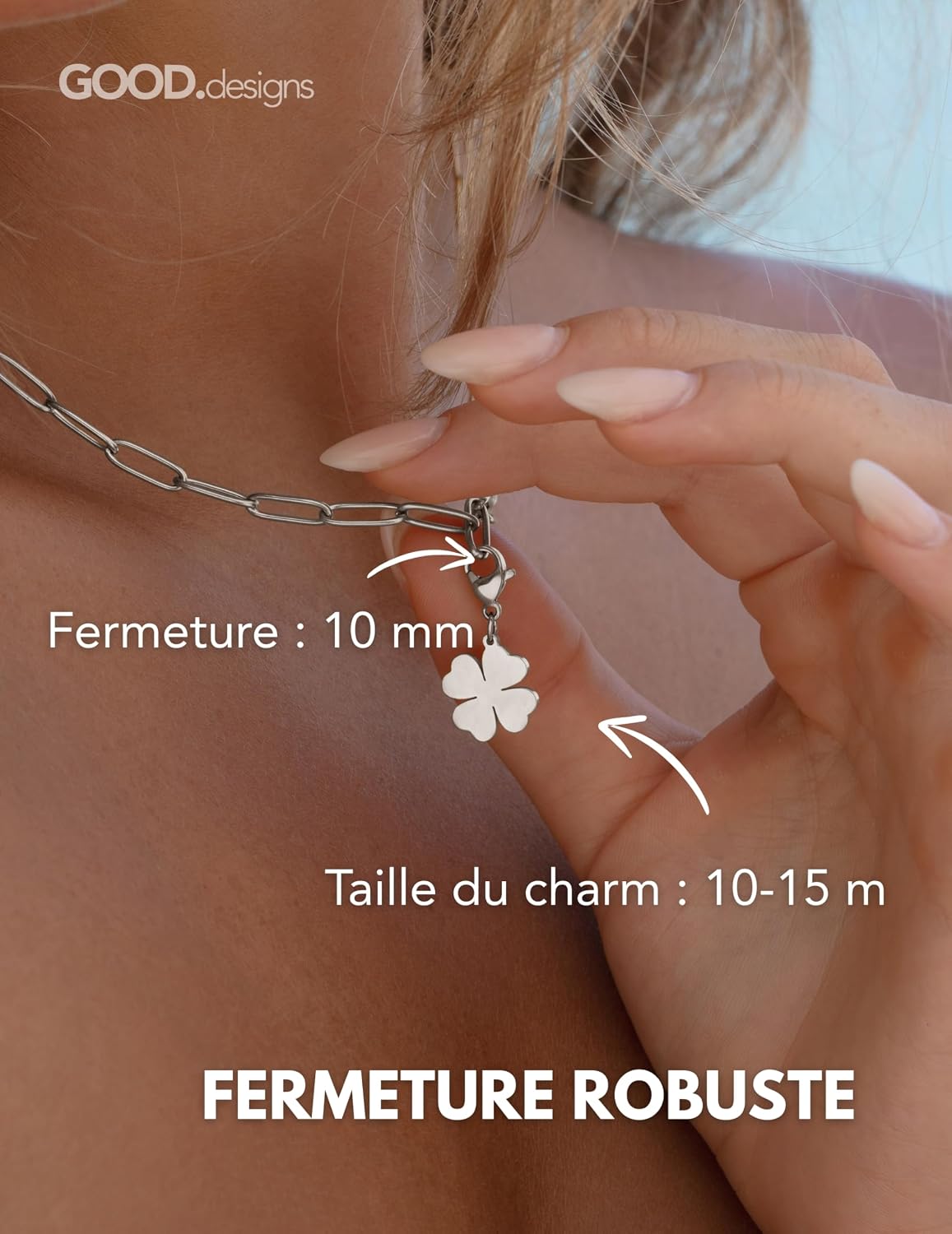 Detalle 2 de Pendentif charm en acier inoxydable 316L avec fermoir mousqueton — pour bracelets à breloques et colliers