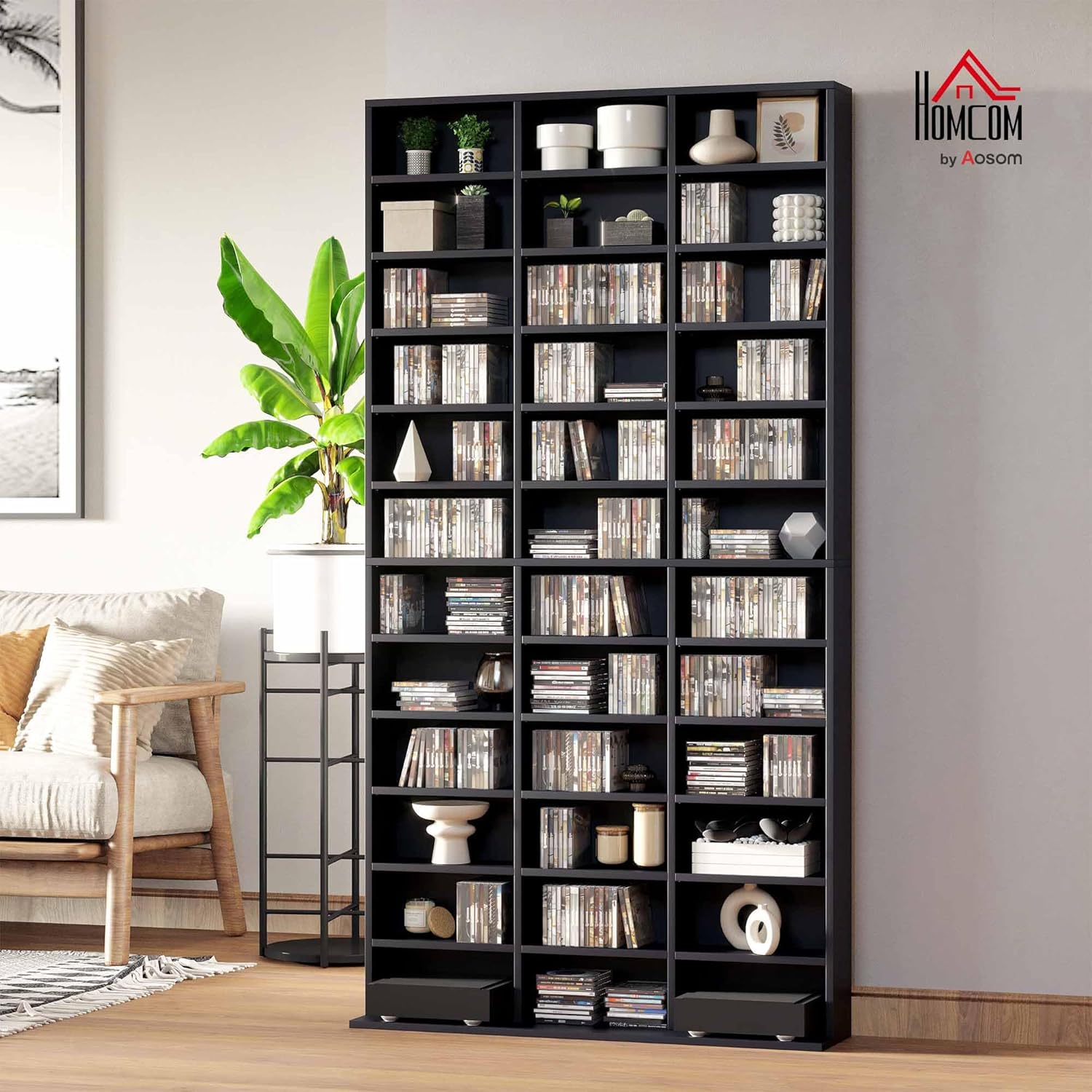Thumbnail 1 de HOMCOM Rangements CD/DVD — Étagère polyvalente 102 x 23,5 x 195 cm, noir