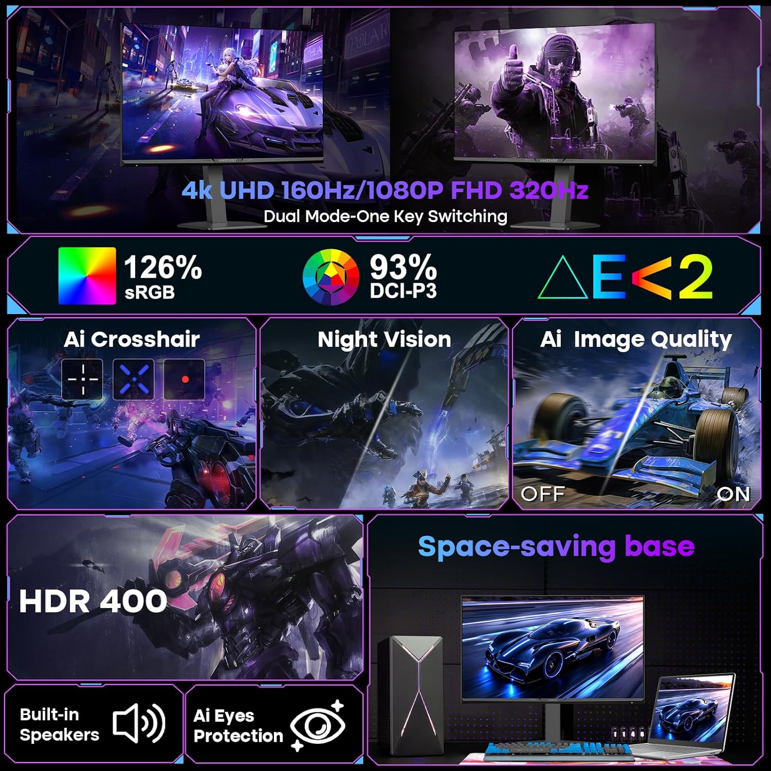 Detalle 2 de Amzfast 27" 4K Gaming Monitor 160Hz